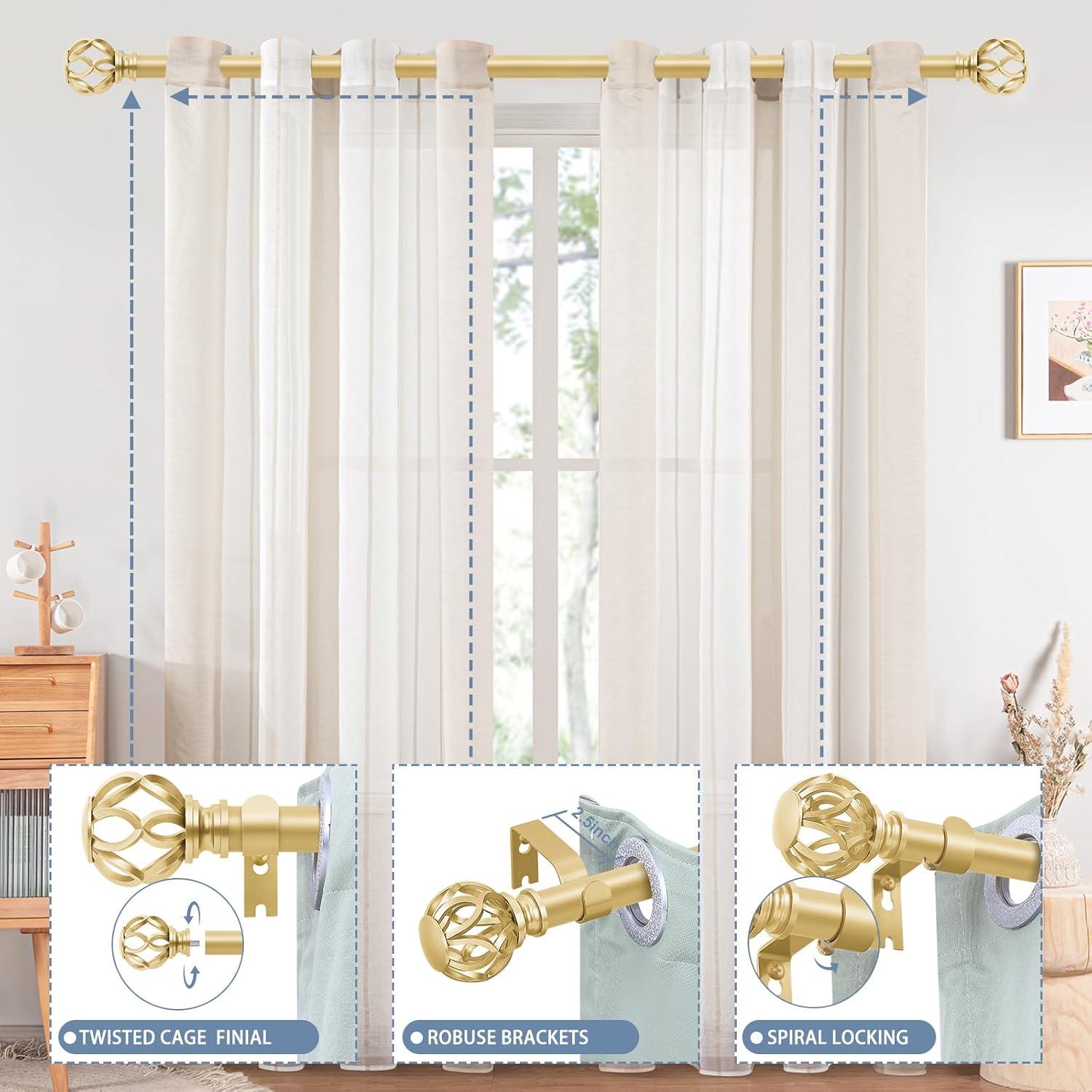 Barras de Cortina Doradas TVWOO Ajustables 45-114 cm con Remates