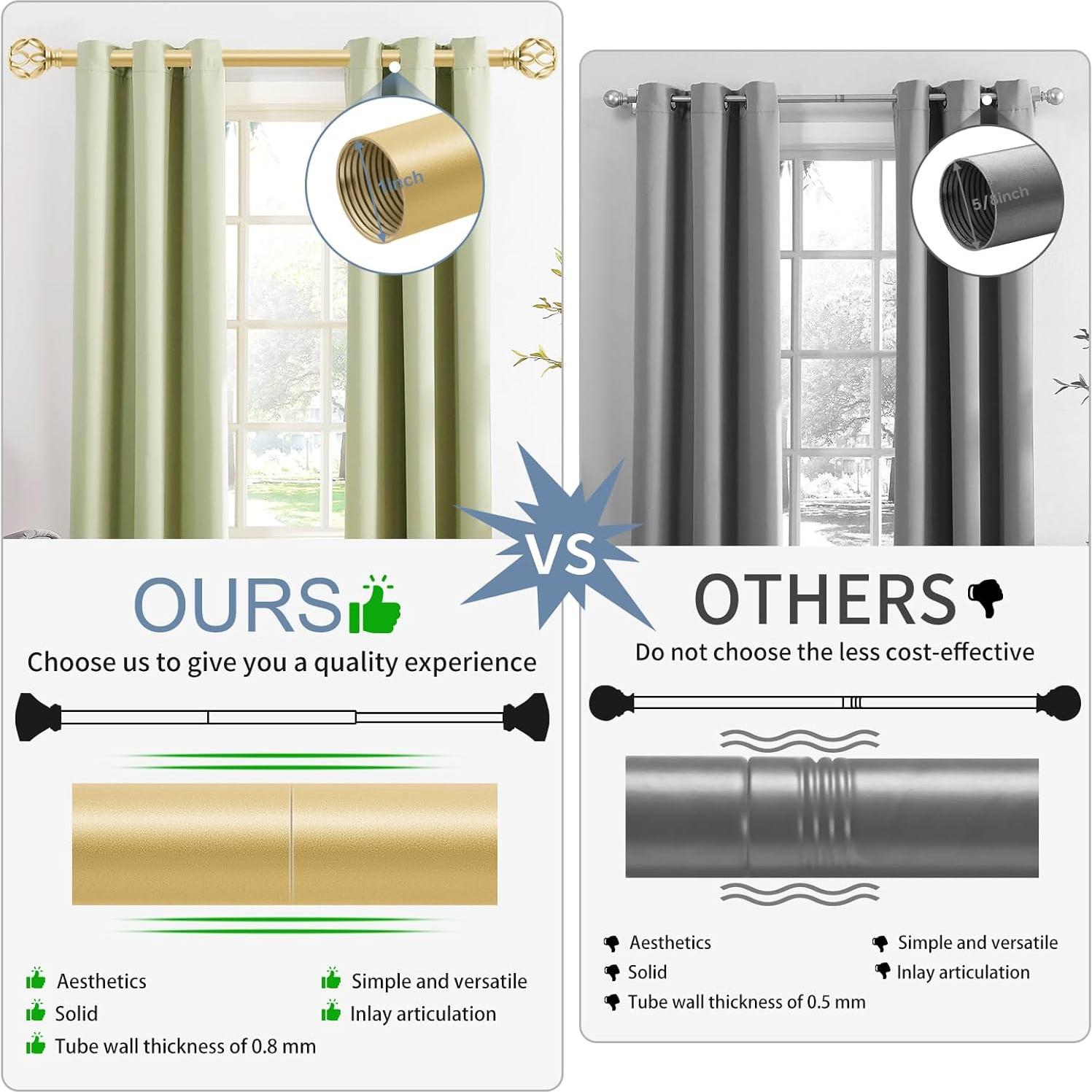 Barras de Cortina Doradas TVWOO Ajustables 45-114 cm con Remates