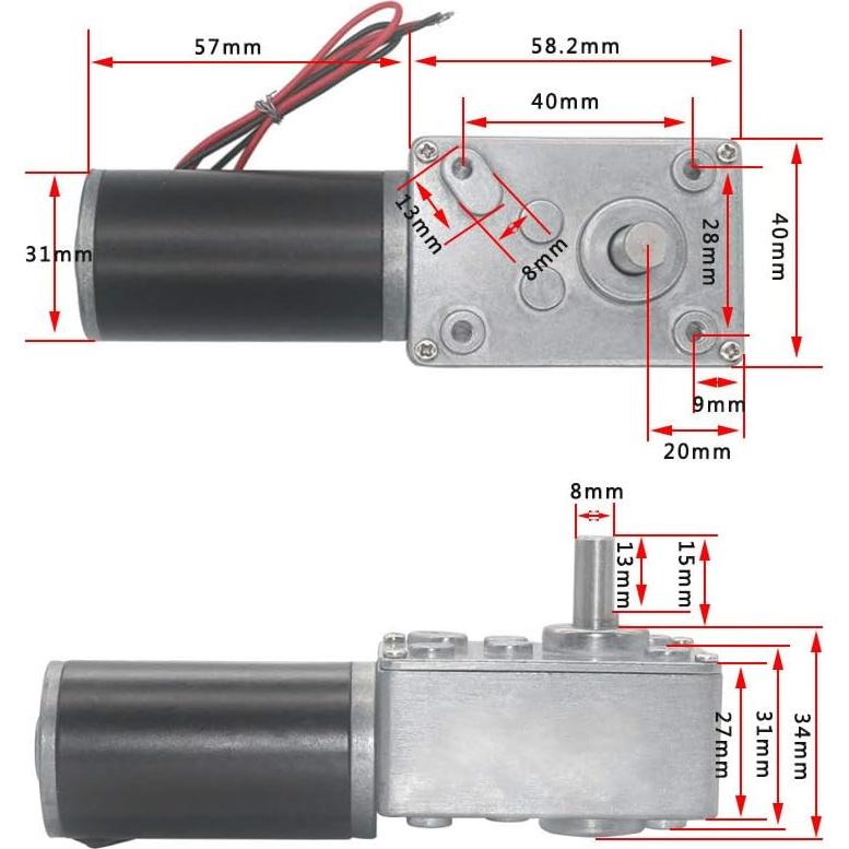 Motor de Engranaje Reversible 24V Estink 500RPM con Eje 8mm