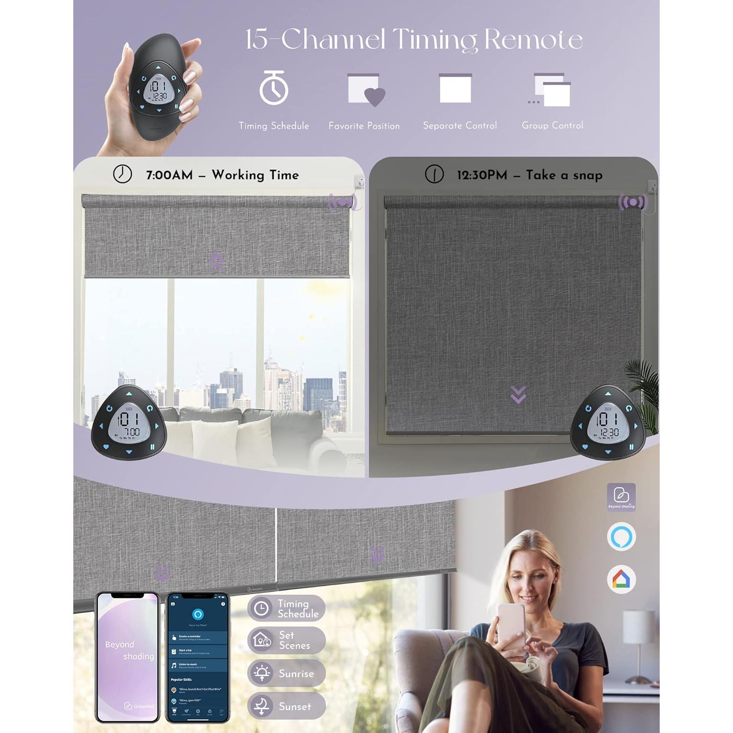 Persianas Motorizadas Graywind 100% Opacas 251x305 cm Control Remoto
