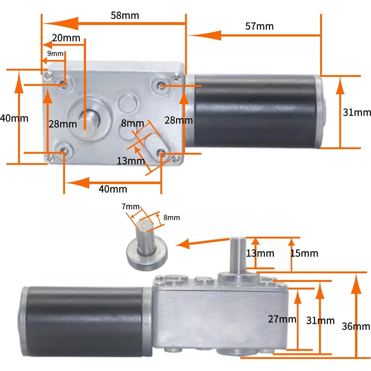 Motor Engranado Reversible CHANCS 12V 2RPM Eje 8mm