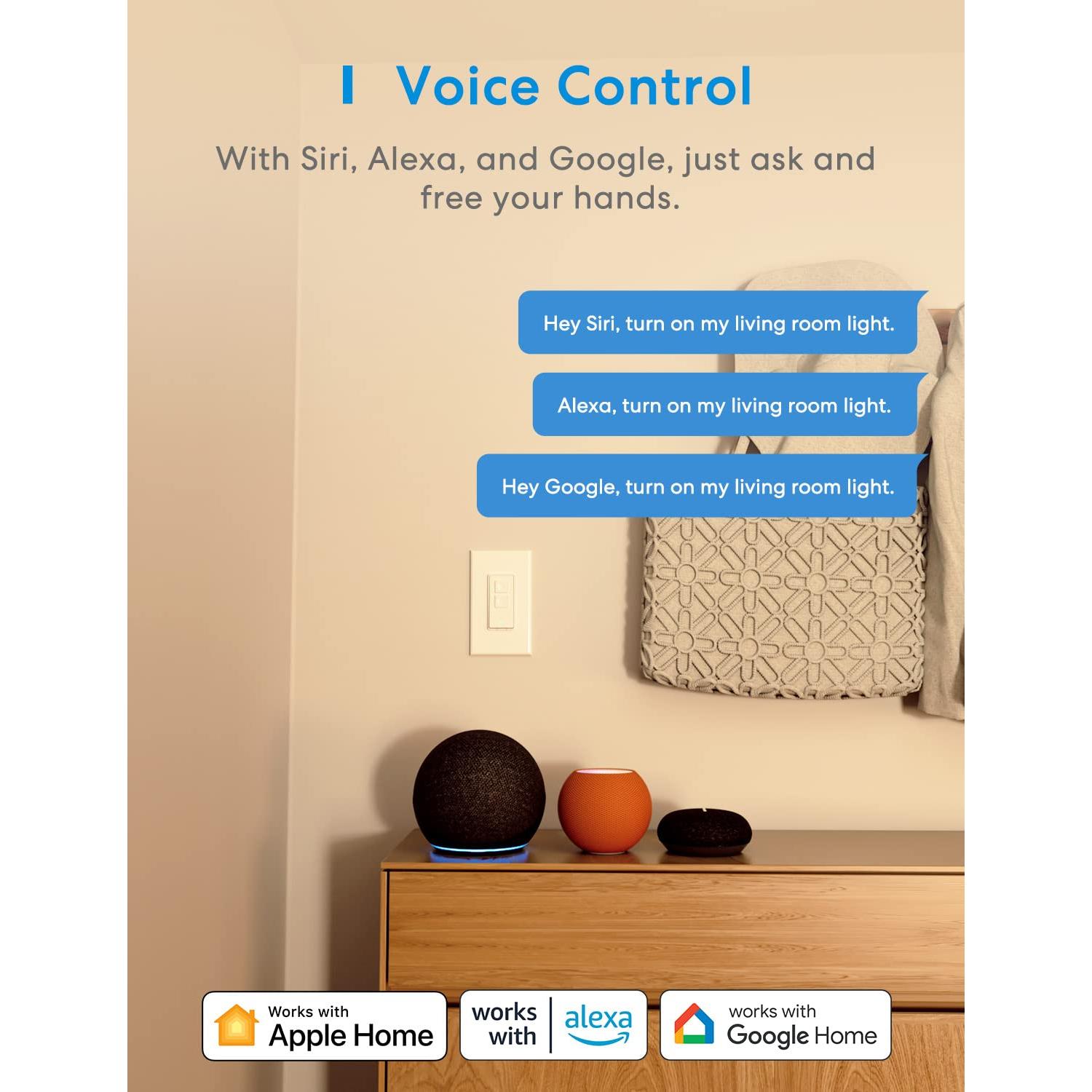 Interruptor Regulador Inteligente Meross 4 Pack WiFi 2.4GHz