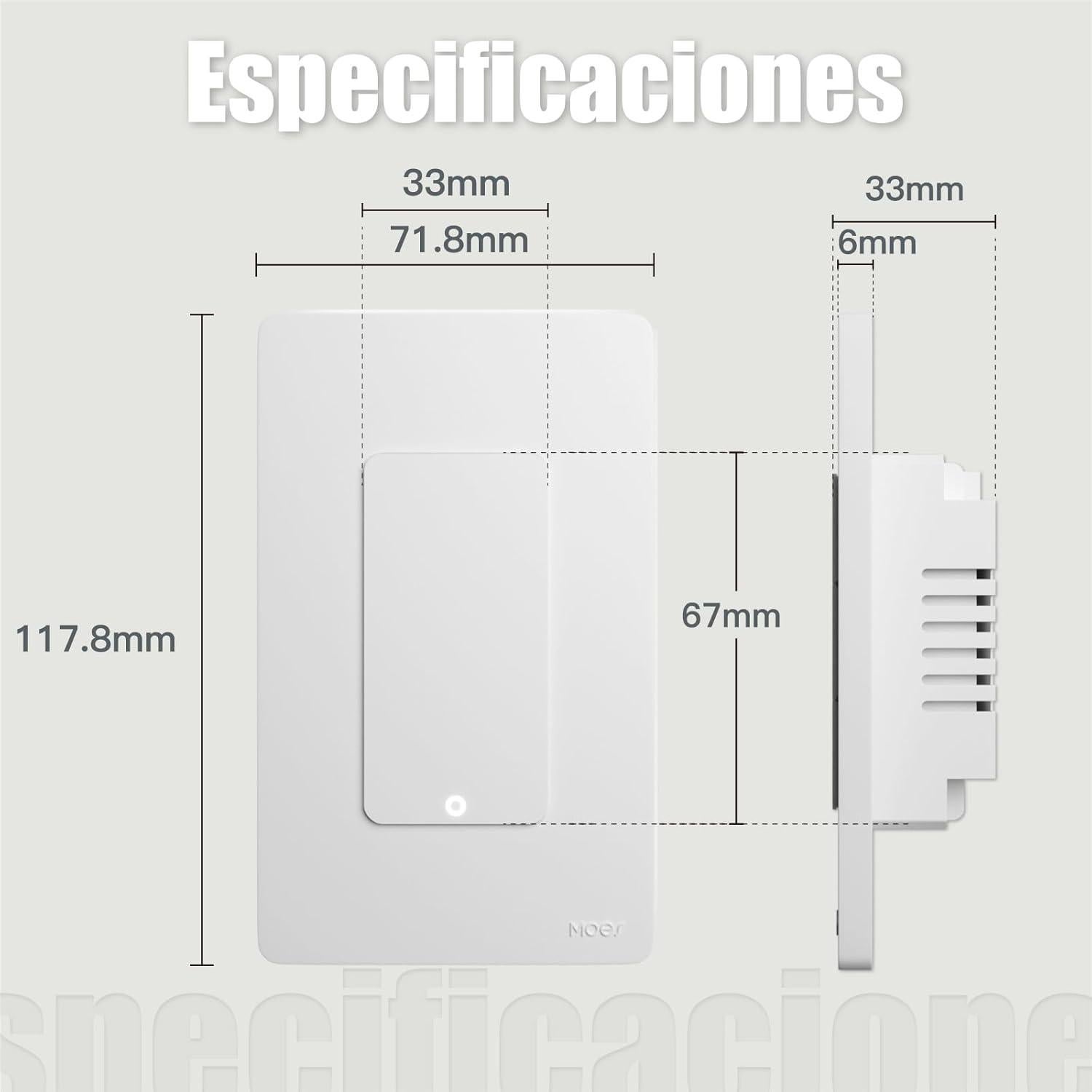 Interruptor Doble Inteligente MOES 2 Gang Wi-Fi 2.4GHz Blanco