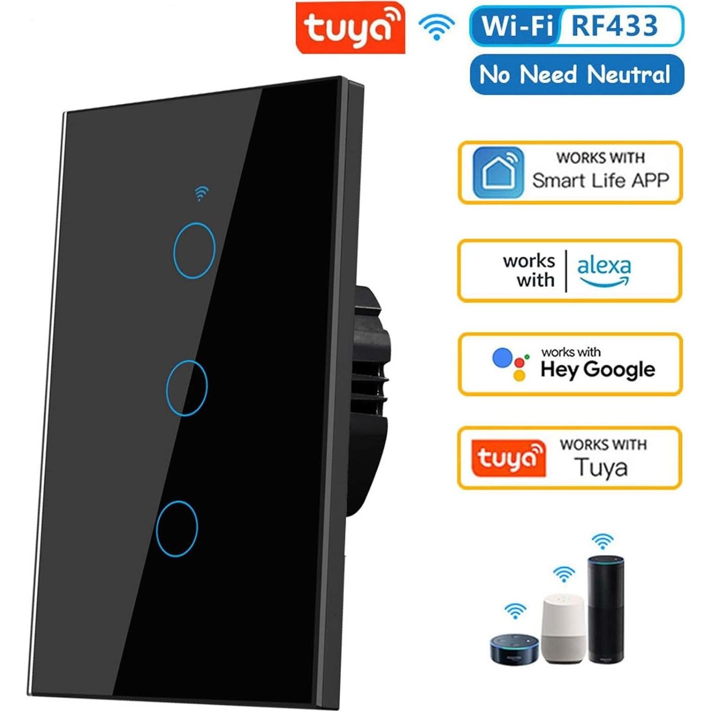 Interruptor de Luz Táctil Inteligente Lslinagmei 3 Gang WiFi