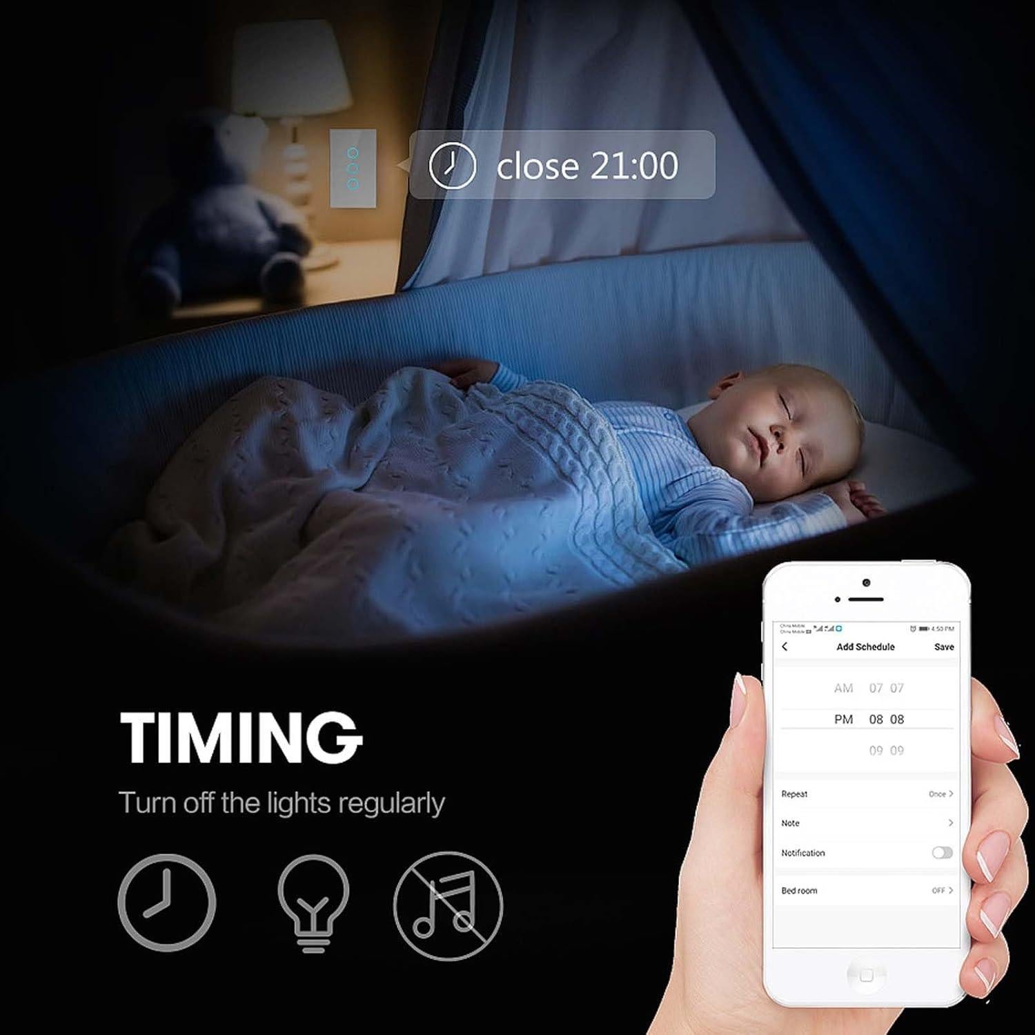 Interruptor de Luz Táctil Inteligente Lslinagmei 3 Gang WiFi