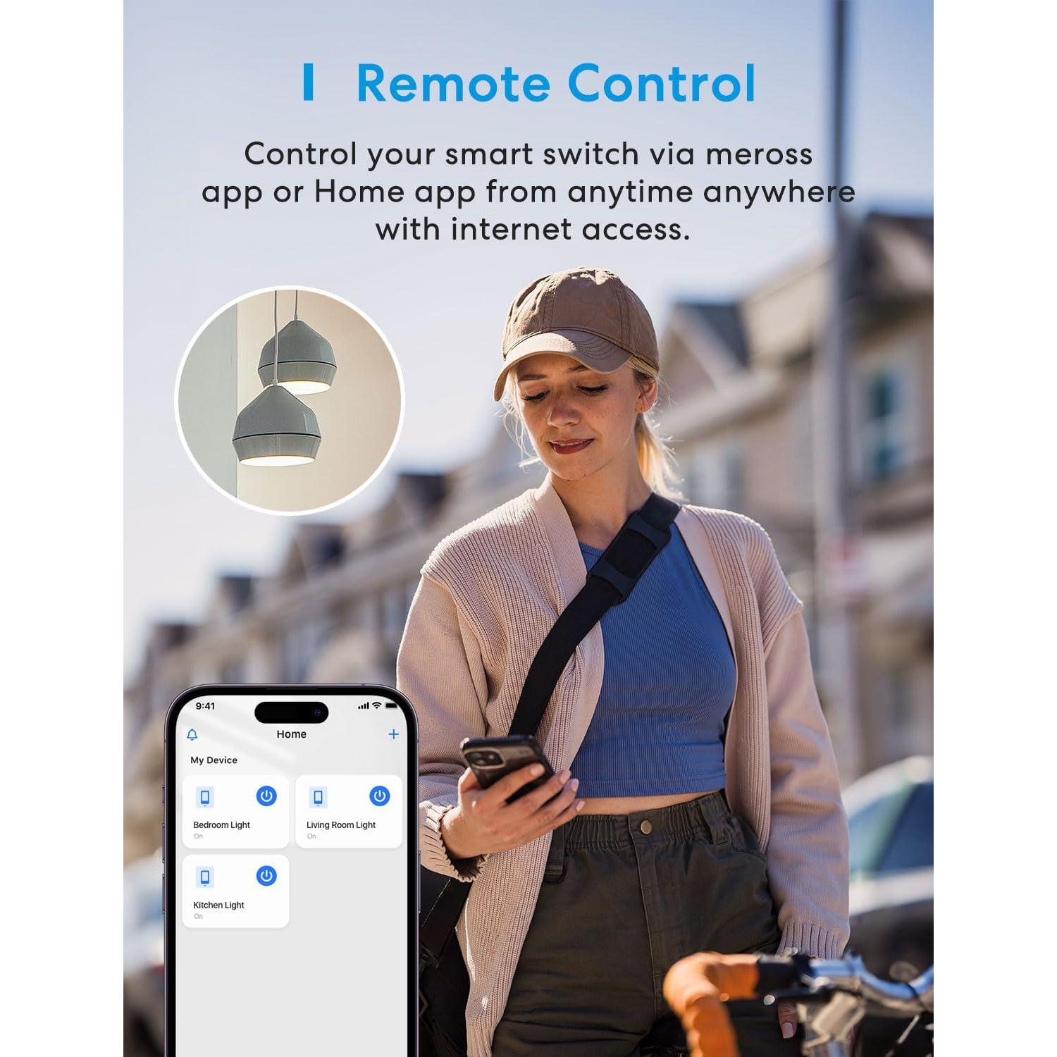 Interruptor de Luz Inteligente Meross Paquete de 4 Wi-Fi 2.4GHz