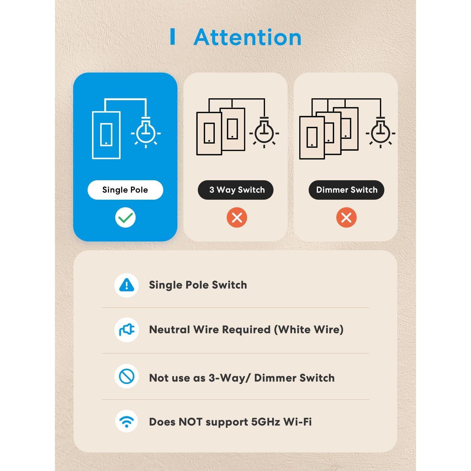 Interruptor de Luz Inteligente Meross Paquete de 4 Wi-Fi 2.4GHz