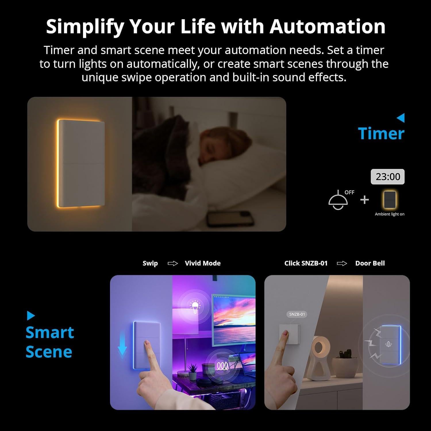 Interruptor de Luz Inteligente SONOFF T5 WiFi 2.4GHz Control Voz