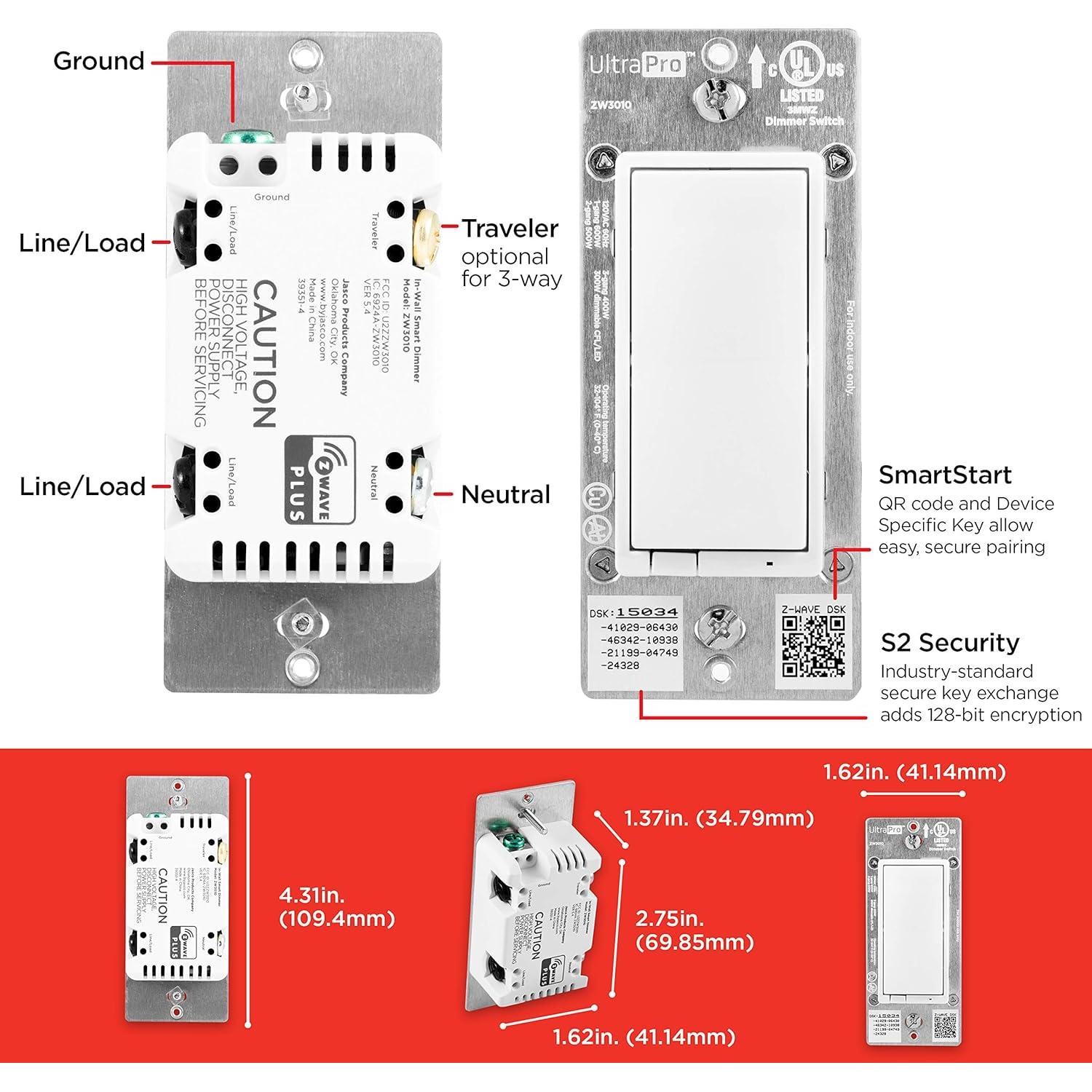 Atenuador de Luz Inteligente UltraPro Z-Wave 39351, Control Remoto