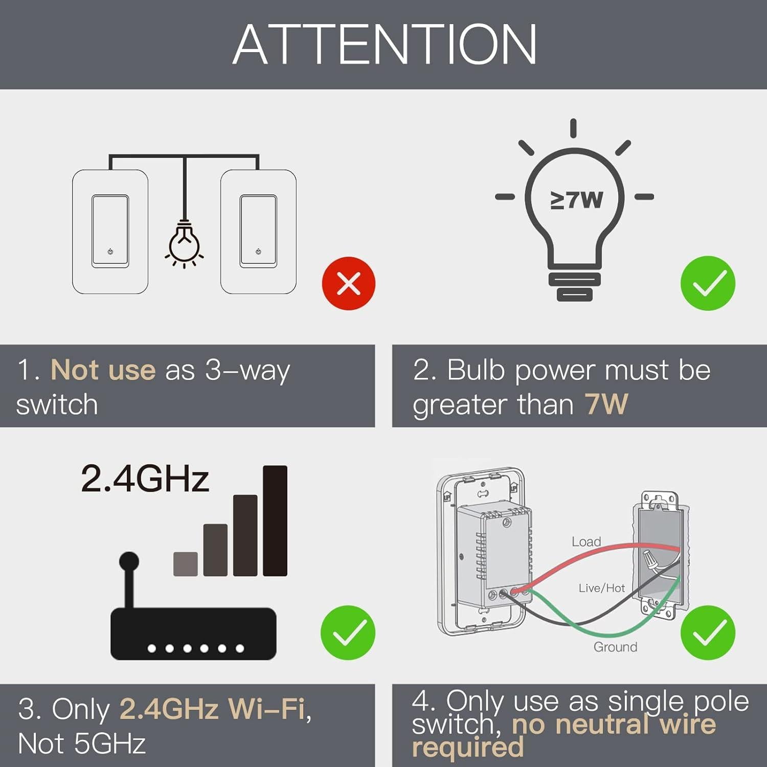 Interruptor de Luz Inteligente WiFi MOES 2da Gen Sin Neutro 7W