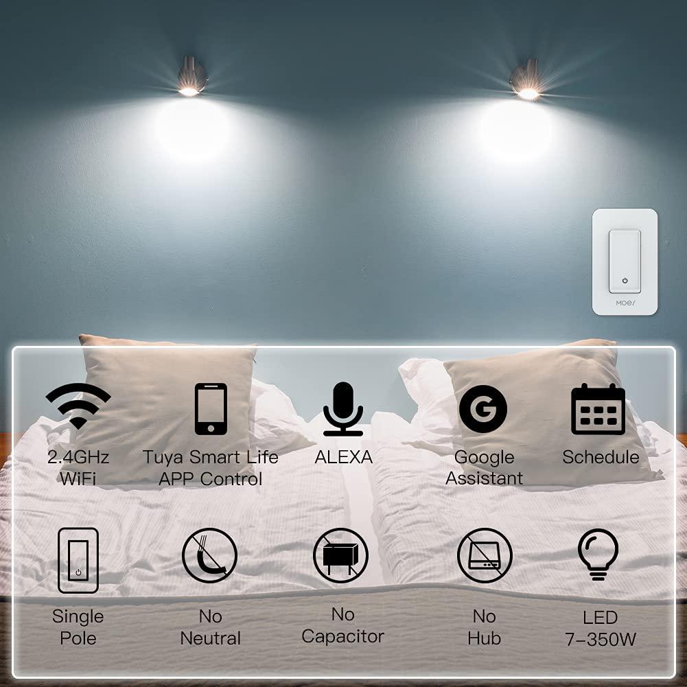 Interruptor de Luz Inteligente WiFi MOES 2da Gen Sin Neutro 7W