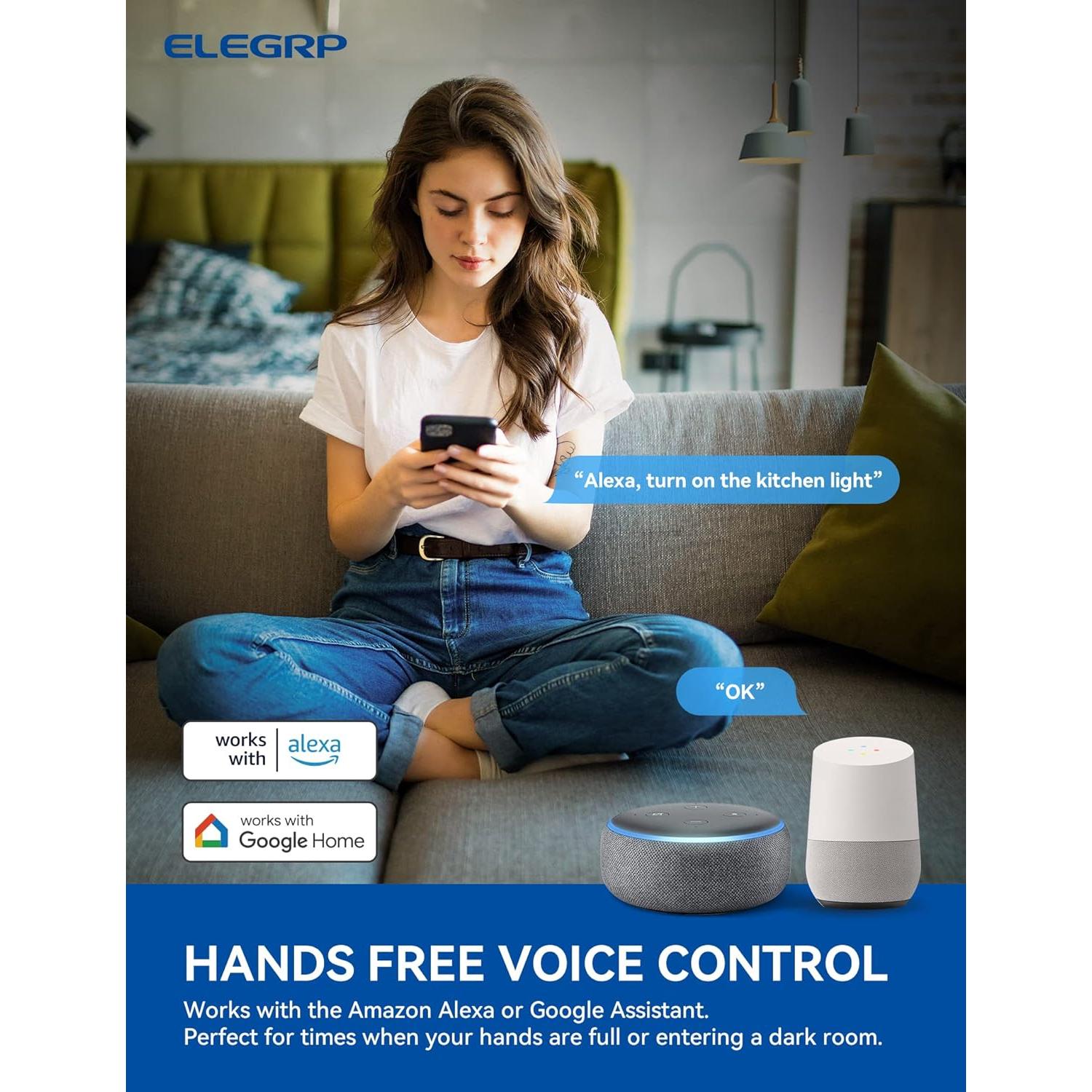 Interruptor de Luz Inteligente ELEGRP Wi-Fi 2.4GHz Negro