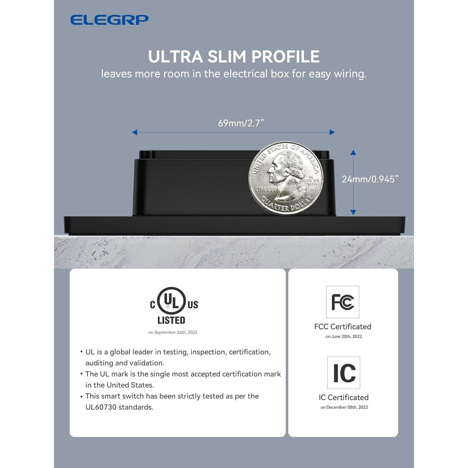 Interruptor de Luz Inteligente ELEGRP Wi-Fi 2.4GHz Negro