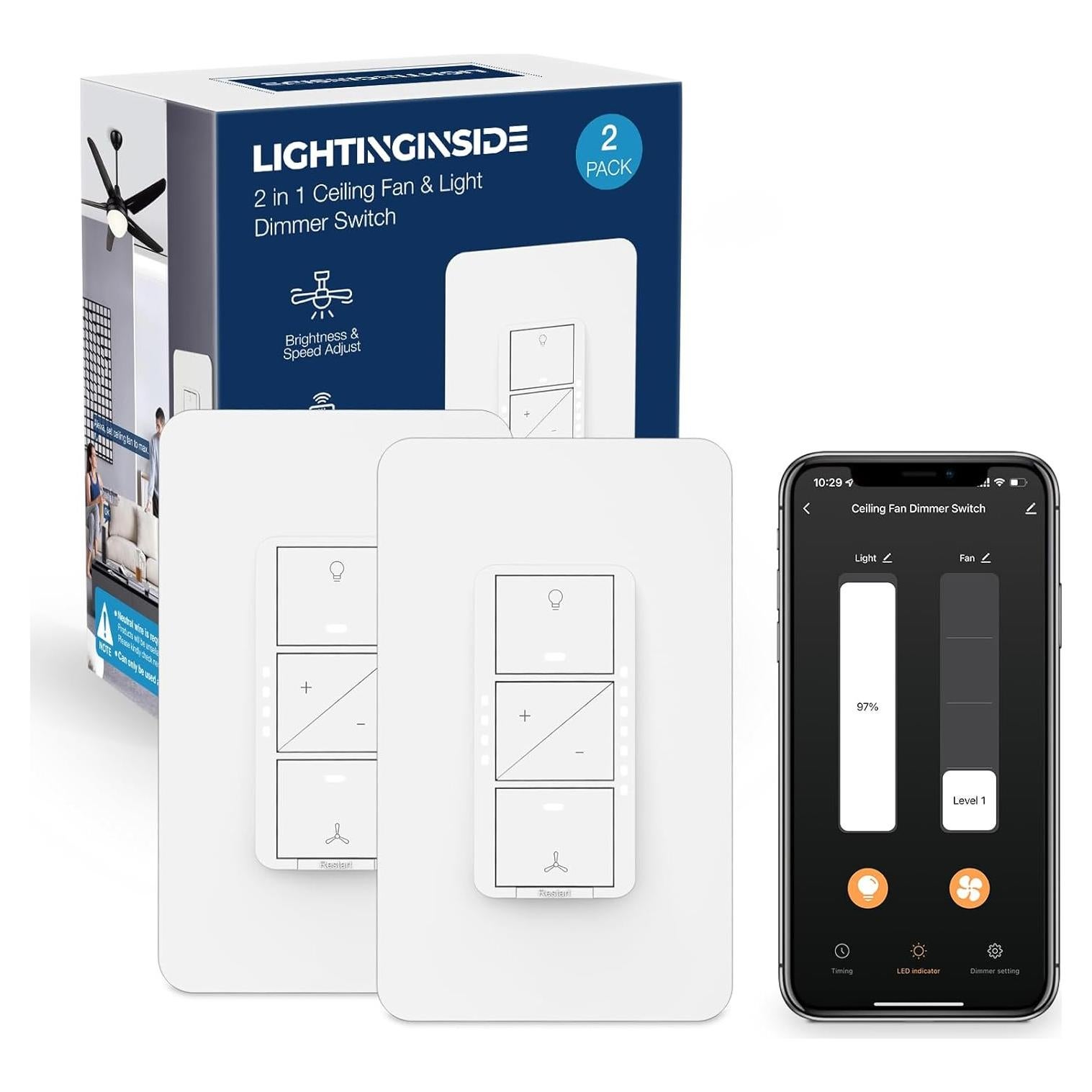 Interruptor Inteligente de Ventilador y Luz Lightinginside LID01