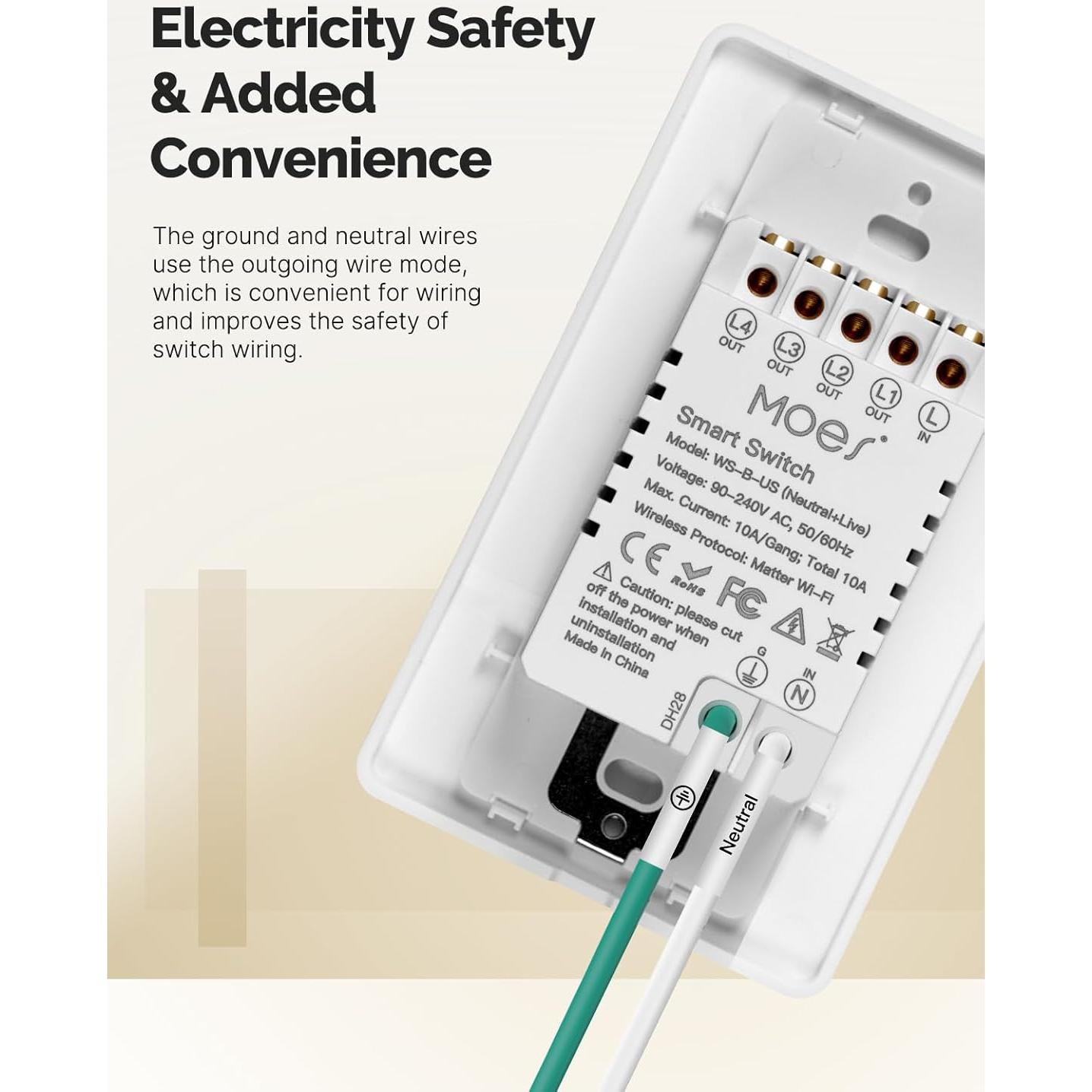 Interruptor Doble Inteligente MOES Matter 2 Gang WiFi Control Remoto