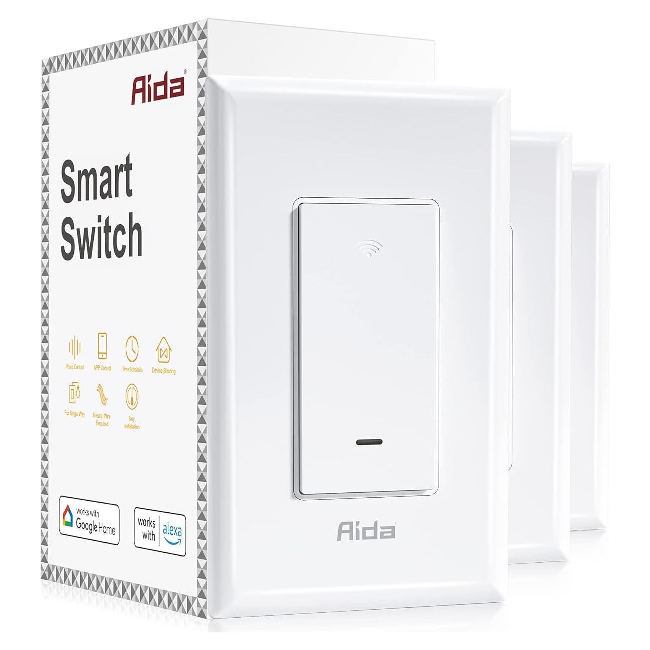 Interruptor de Luz Inteligente AIDA WiFi 3 Vías Blanco - Paquete de 3