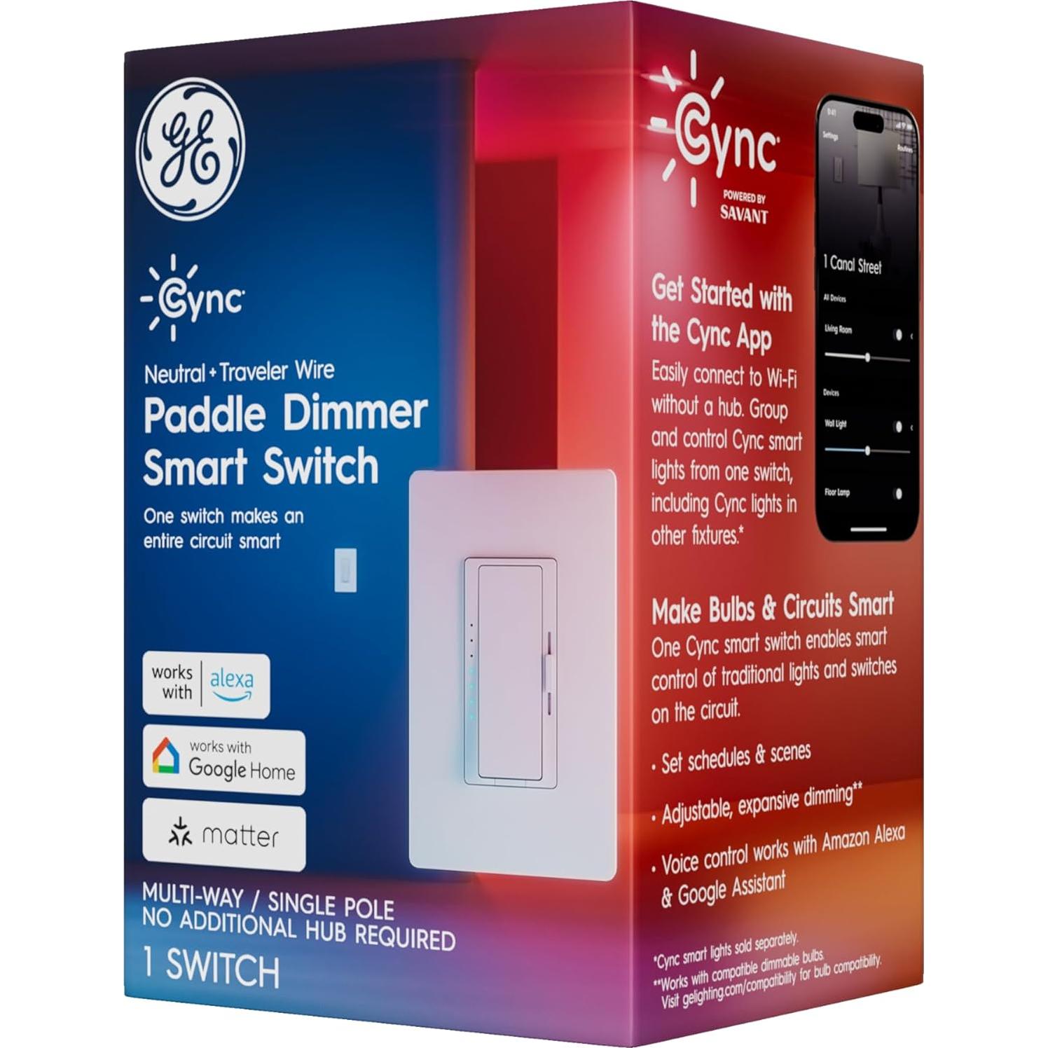 Interruptor de Atenuador Inteligente Cync GE, WiFi, 1 Paquete