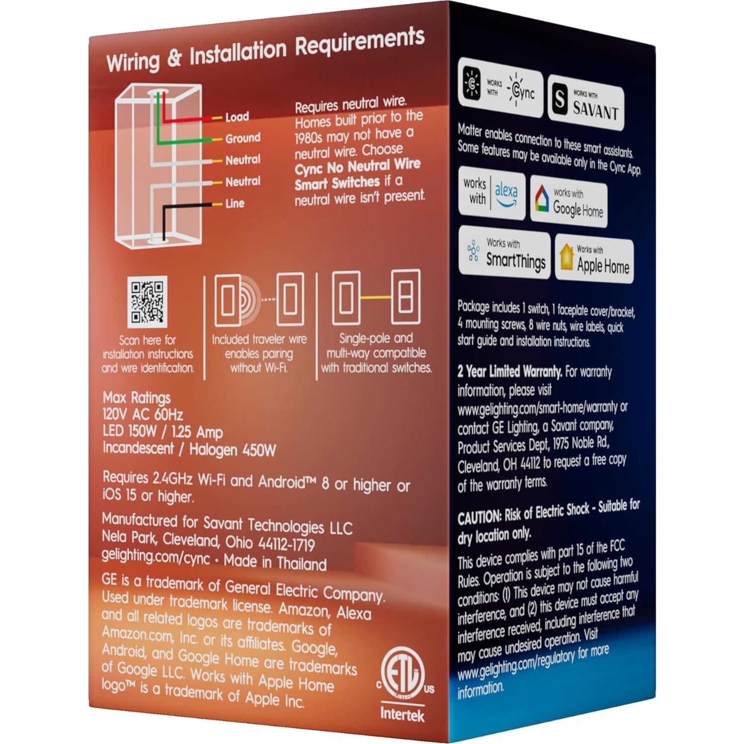 Interruptor de Atenuador Inteligente Cync GE, WiFi, 1 Paquete
