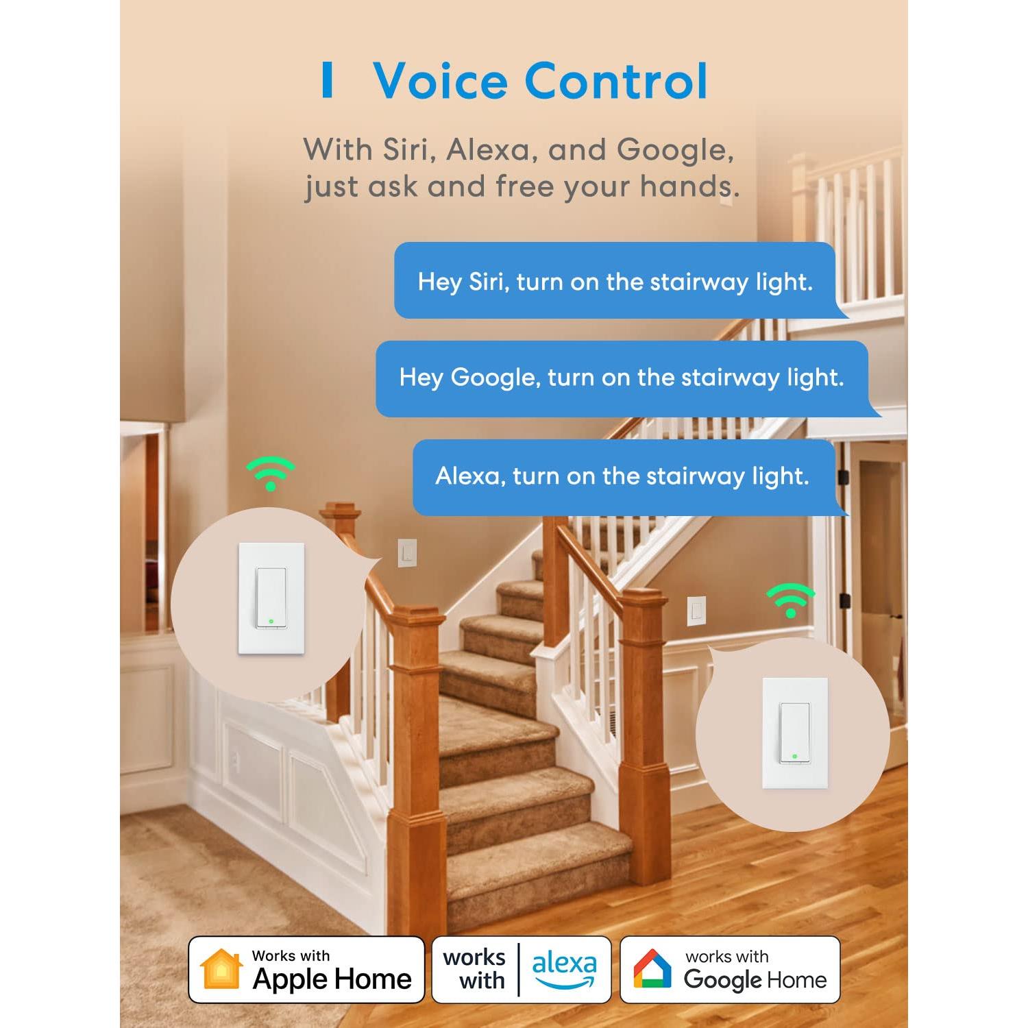 Interruptor Inteligente Meross 3 Vías WiFi 2.4GHz Control Remoto