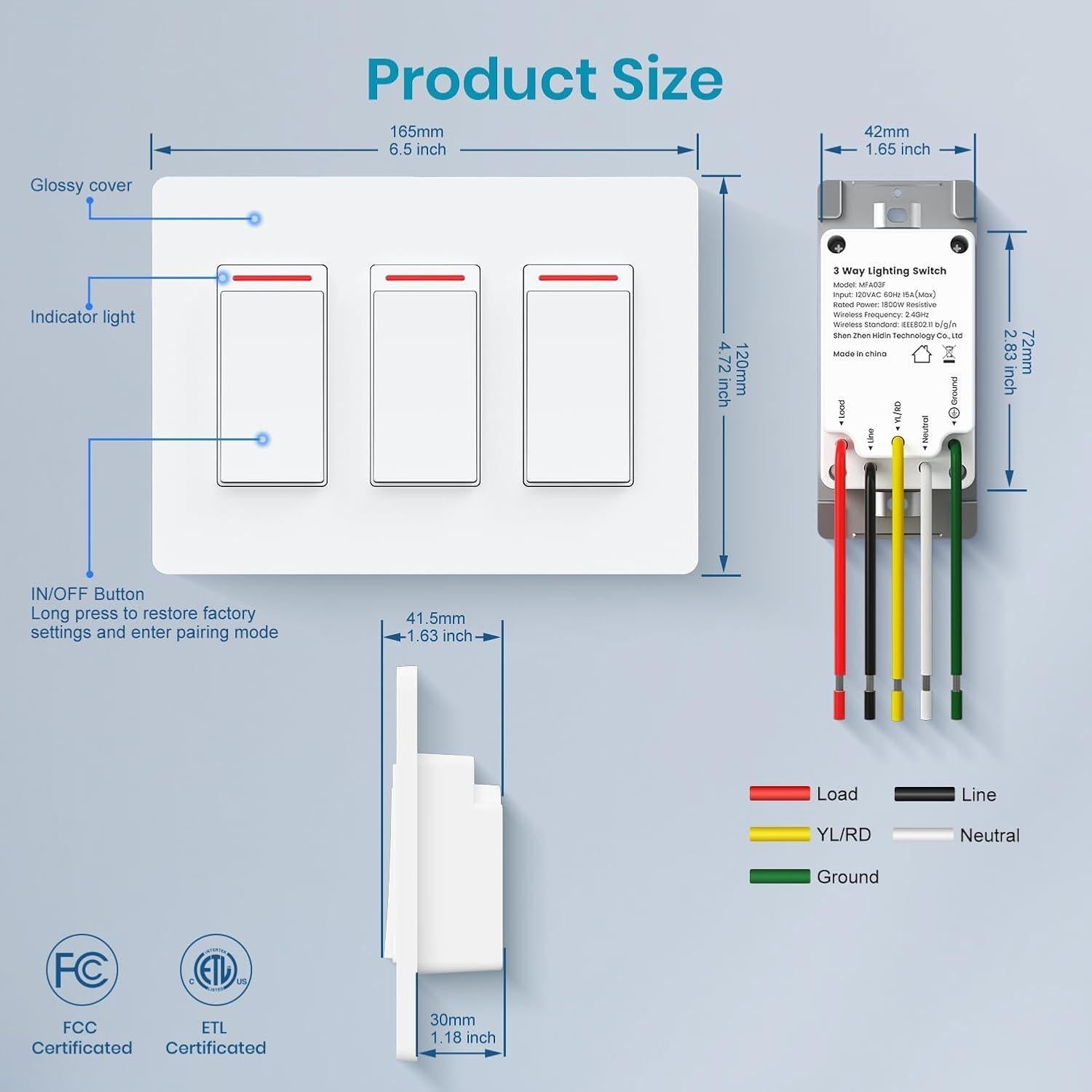 Interruptor de Luz Inteligente Milfra 3 Gang WiFi 10A 2024