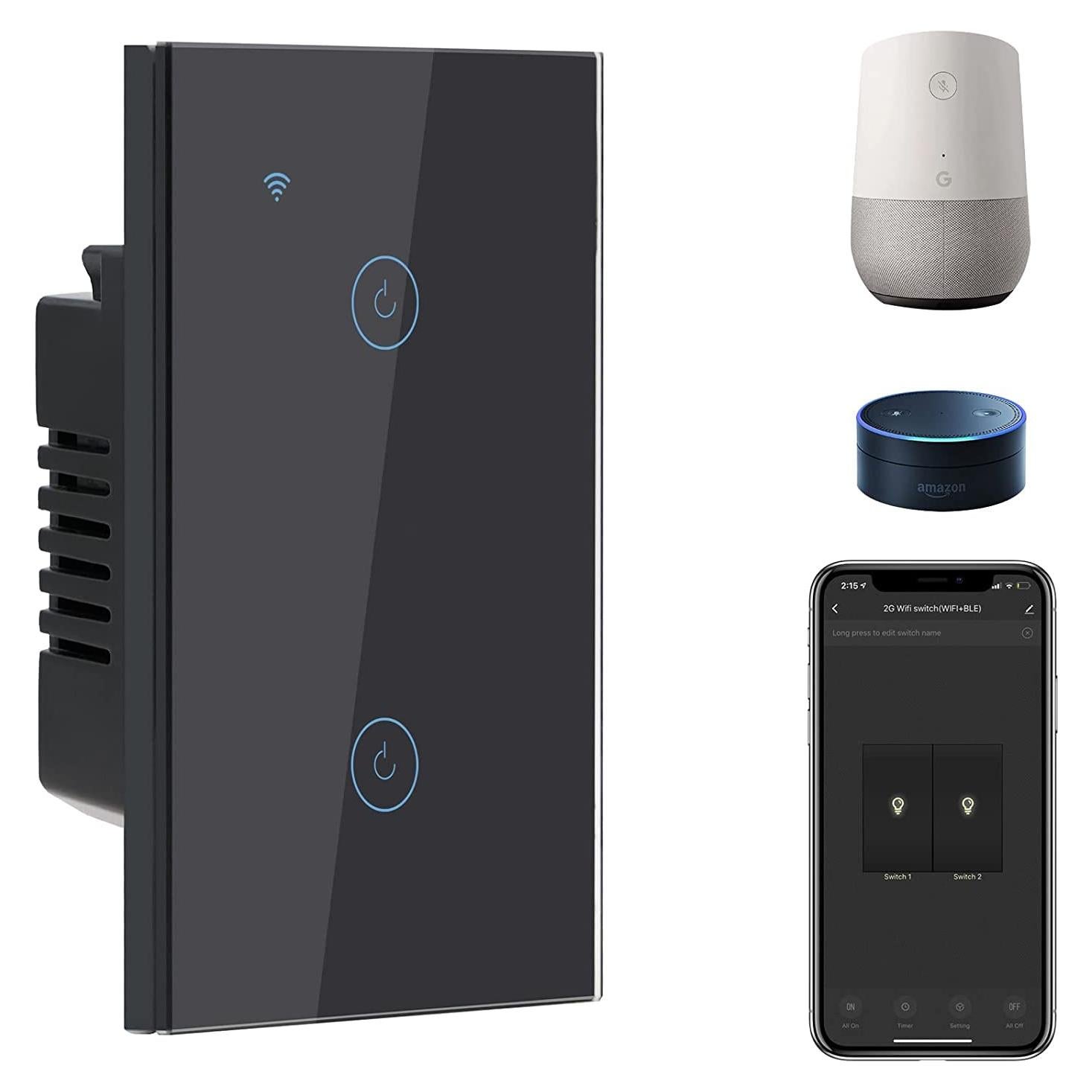 Interruptor de Luz Inteligente BSEED 2 Gang WiFi Negro