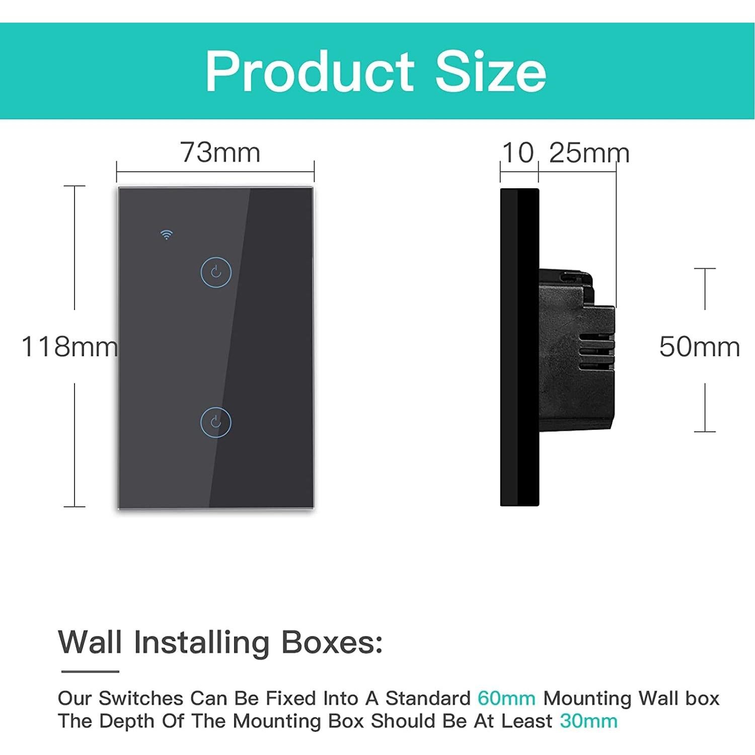 Interruptor de Luz Inteligente BSEED 2 Gang WiFi Negro