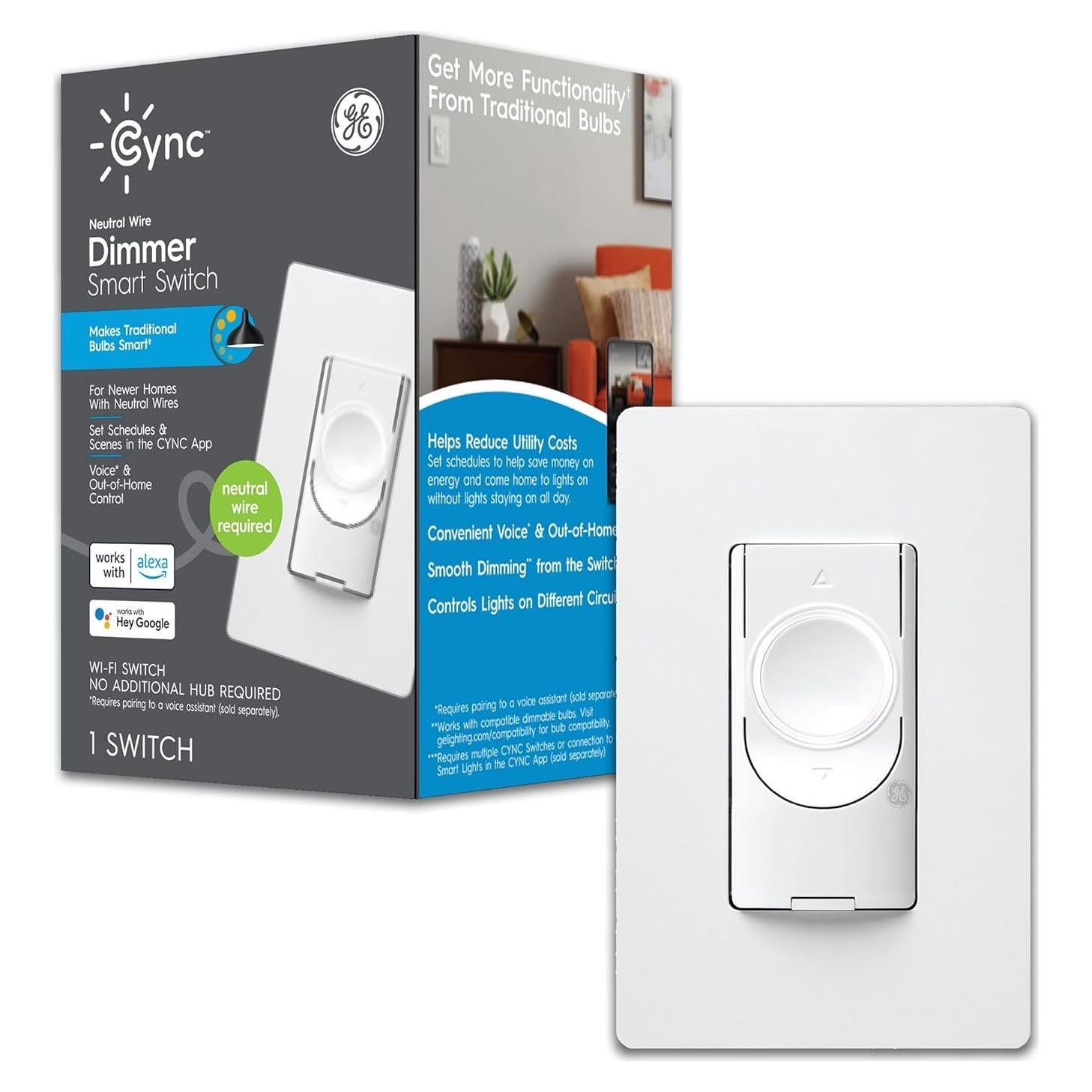 Interruptor de Luz Inteligente GE Cync 4 Cables Bluetooth WiFi