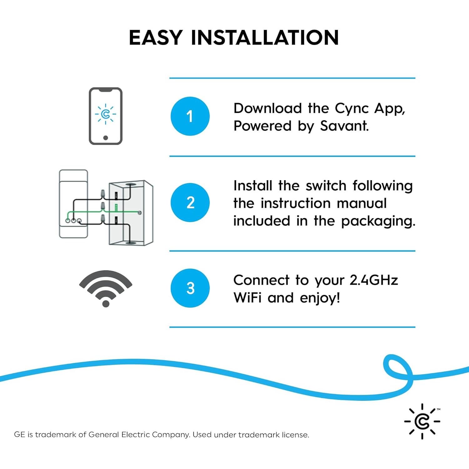 Interruptor de Luz Inteligente GE Cync 4 Cables Bluetooth WiFi