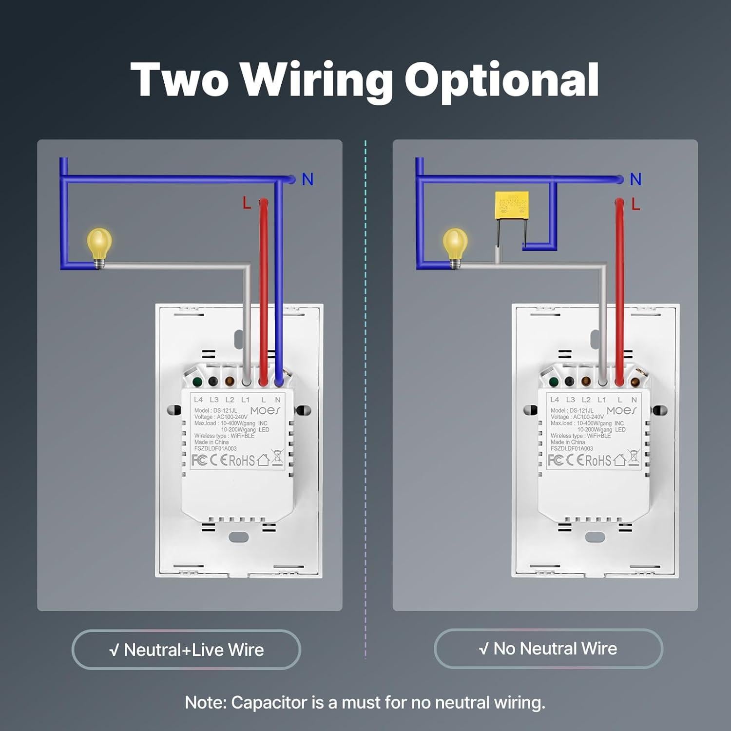 Interruptor de Pared Táctil Inteligente MOES 1 Gang Blanco 110V