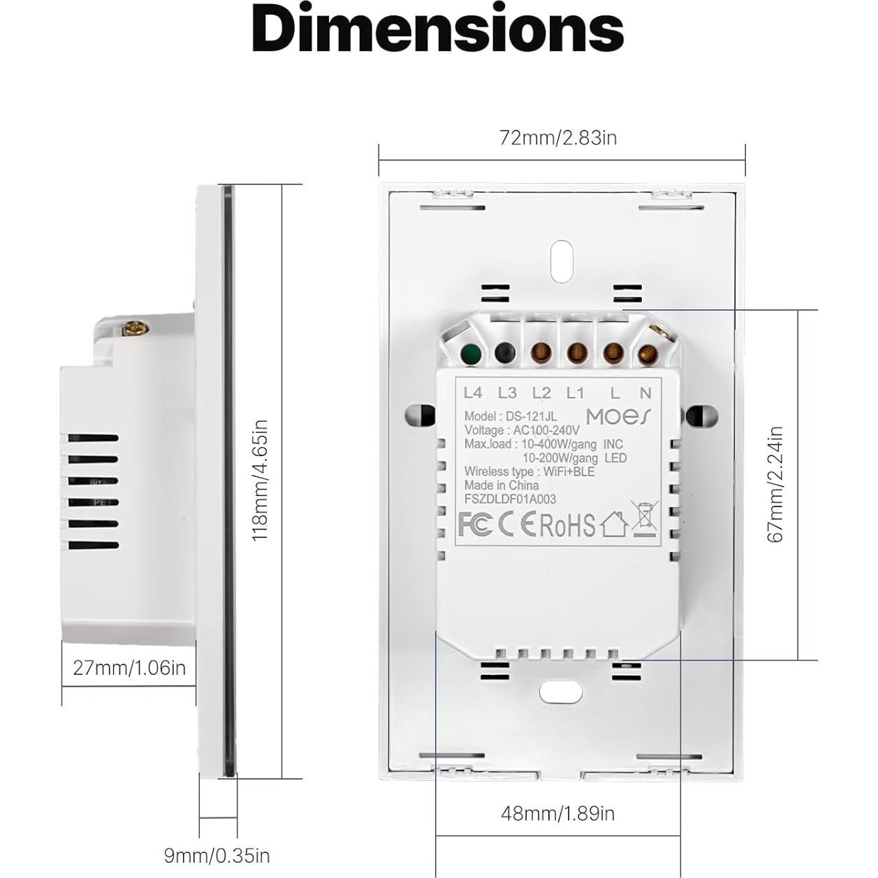 Interruptor de Pared Táctil Inteligente MOES 1 Gang Blanco 110V