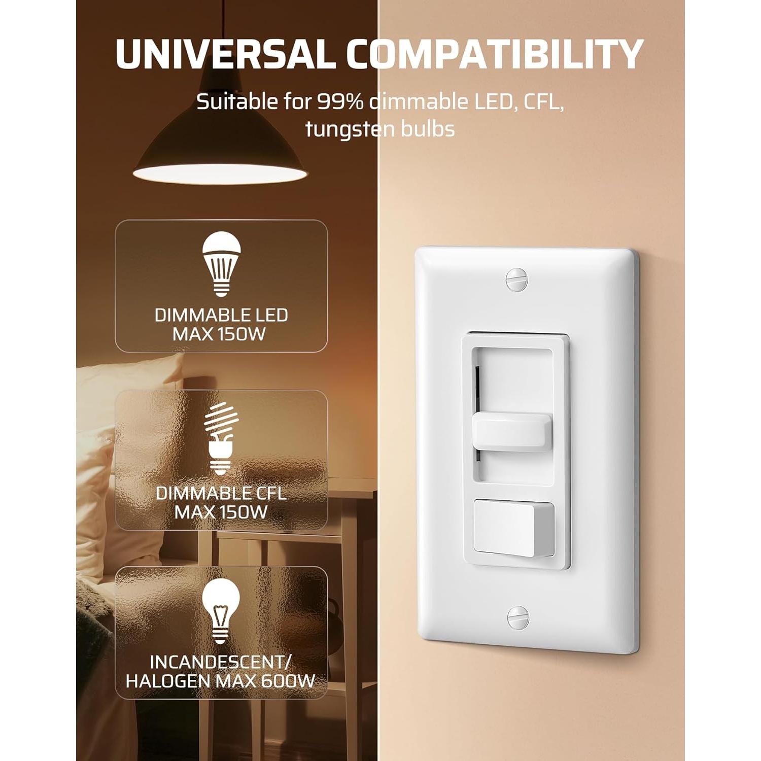 Interruptor Regulador Dewenwils para Luces LED 150W/600W Blanco - 2 Paquetes