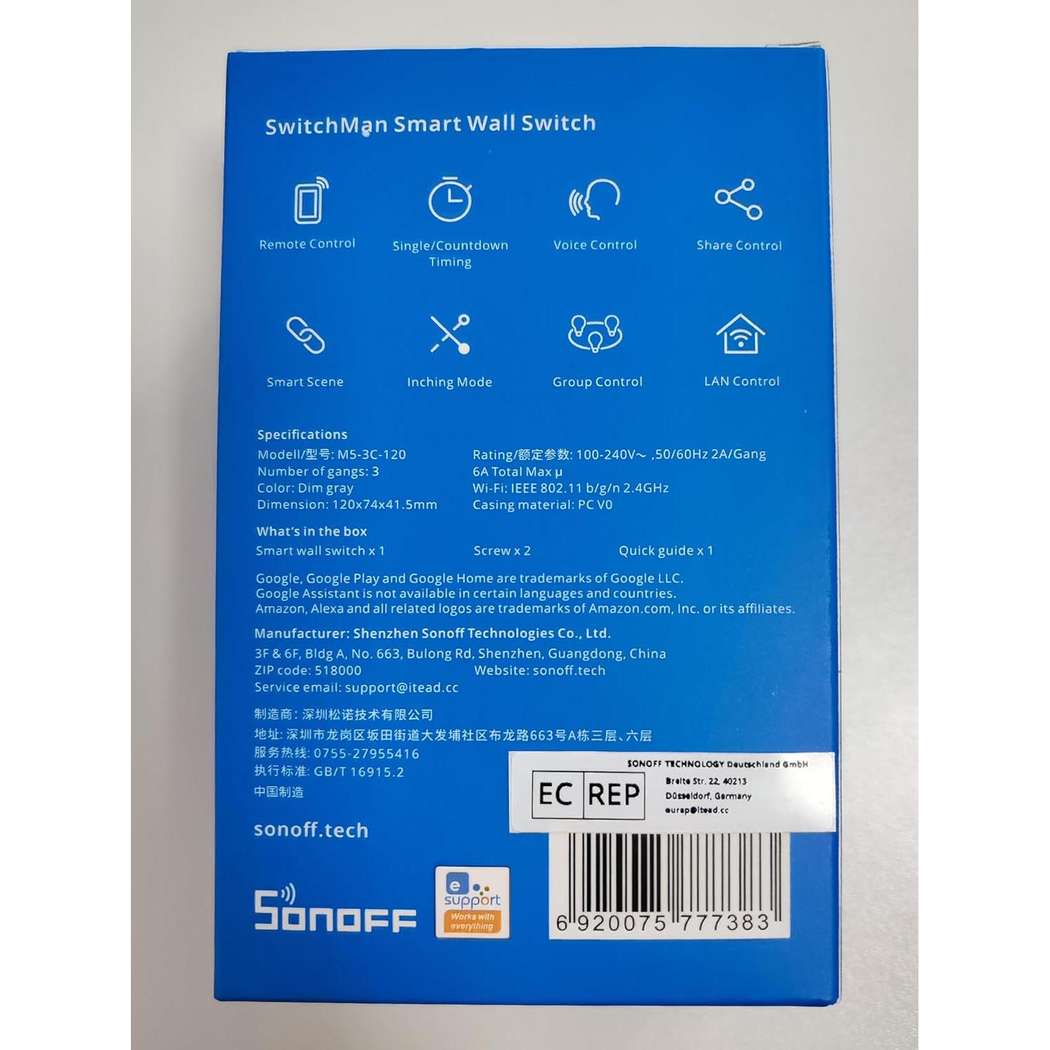 Interruptor de Pared Inteligente SONOFF M5-3C-120 WiFi