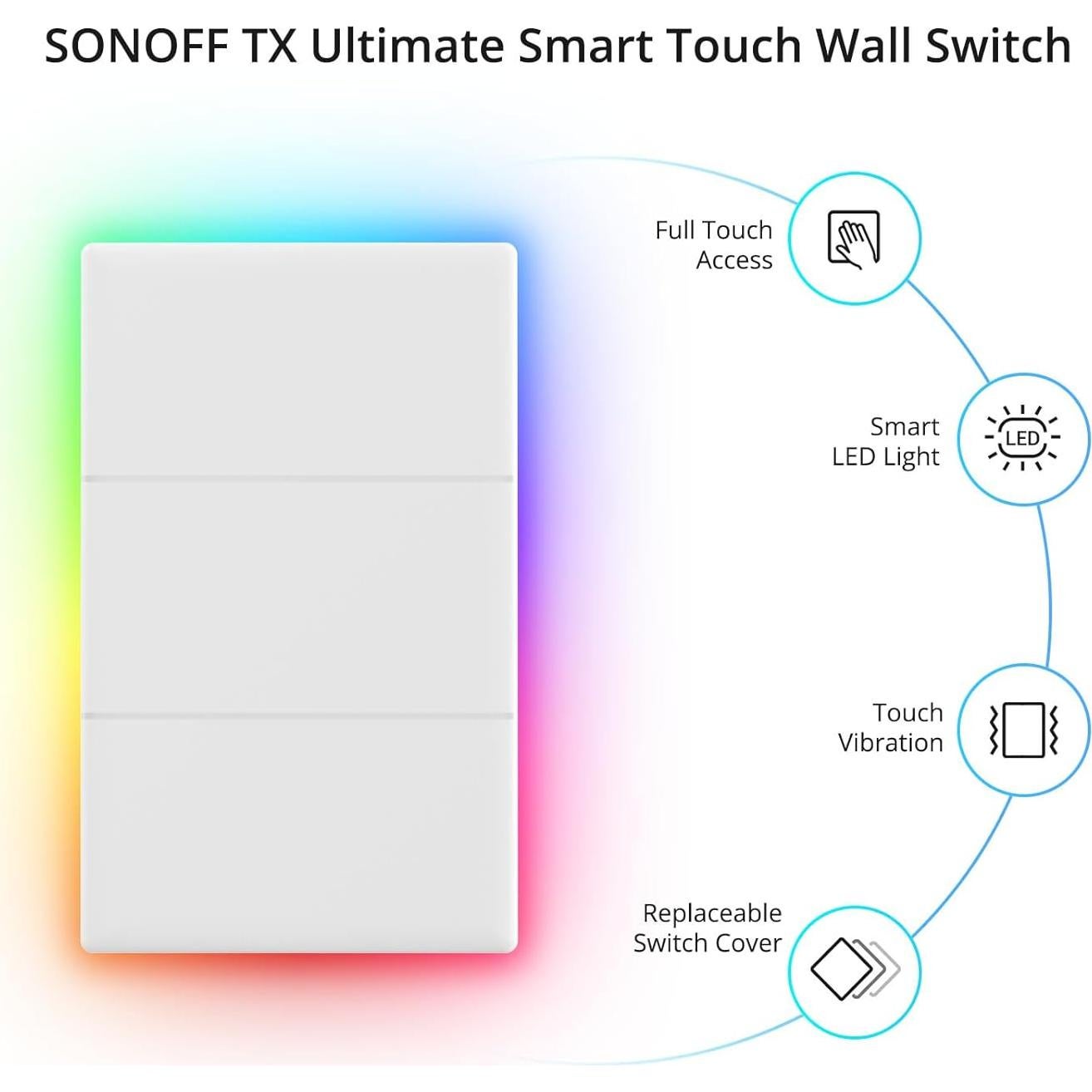 Interruptor Inteligente SONOFF T5 3 Gang WiFi 2.4GHz Táctil
