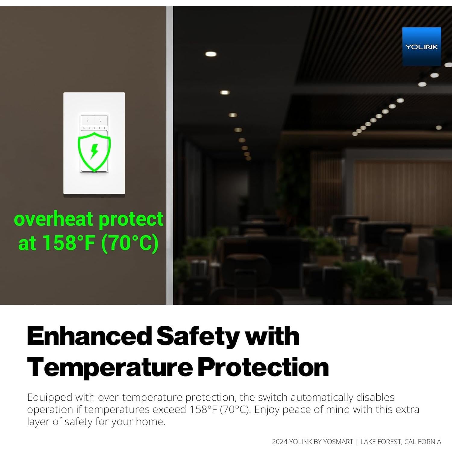 Interruptor de Luz Inteligente YoLink 10A con Rango 402m