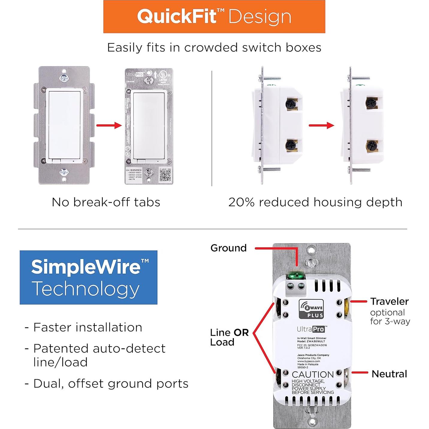 Dimmer Inteligente de Pared UltraPro Z-Wave 700, Control por Voz
