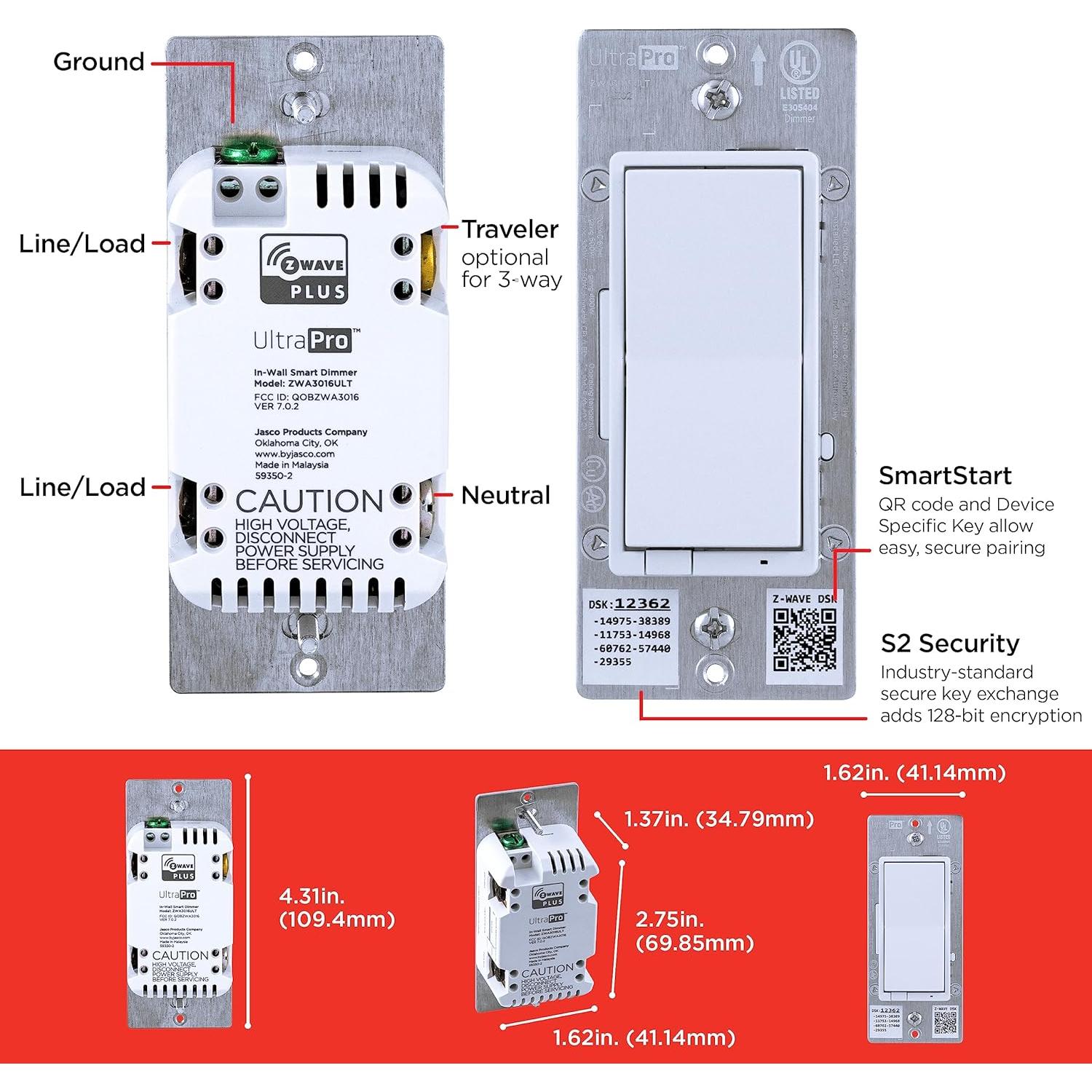 Dimmer Inteligente de Pared UltraPro Z-Wave 700, Control por Voz
