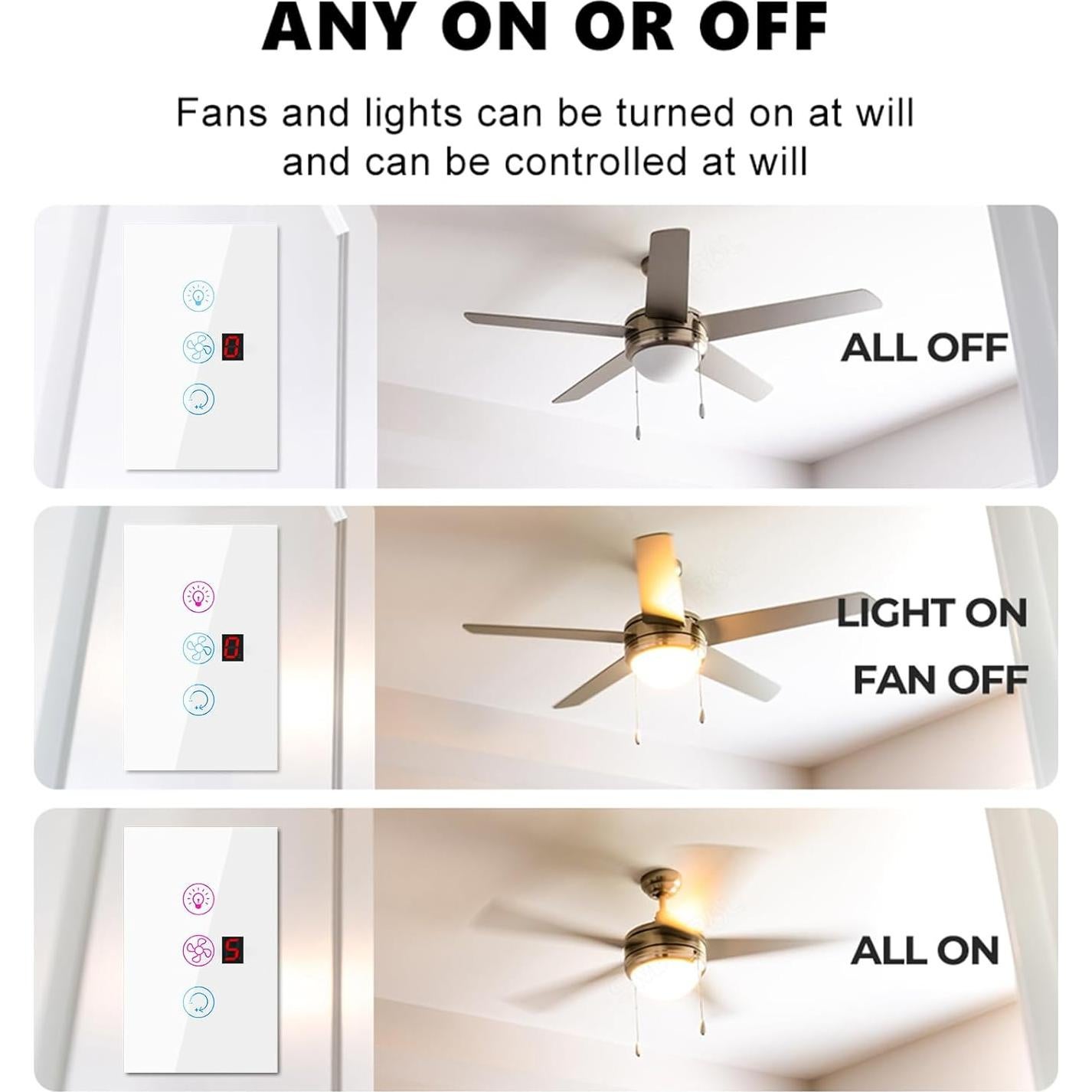 Interruptor de Luz y Ventilador Inteligente YIFAN 5 Velocidades WiFi