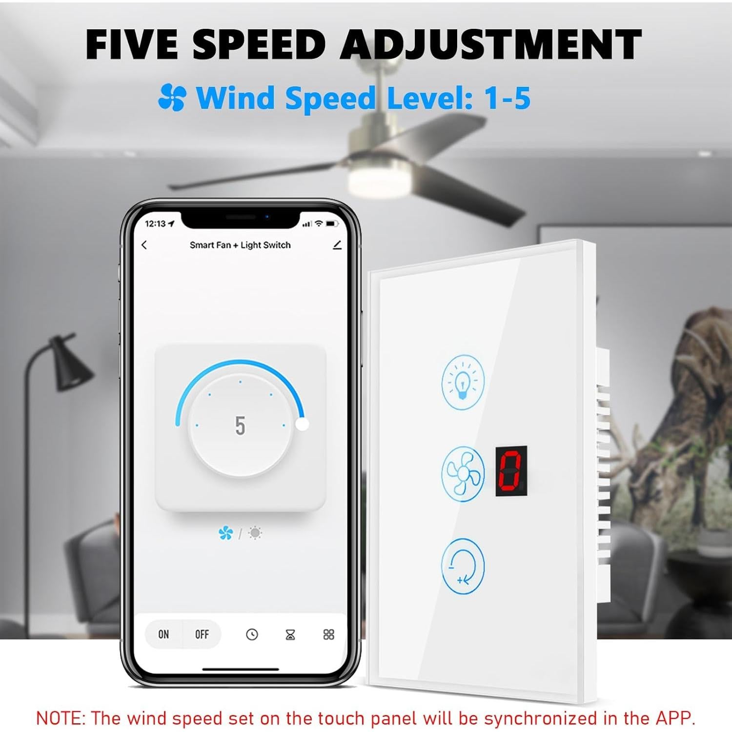 Interruptor de Luz y Ventilador Inteligente YIFAN 5 Velocidades WiFi