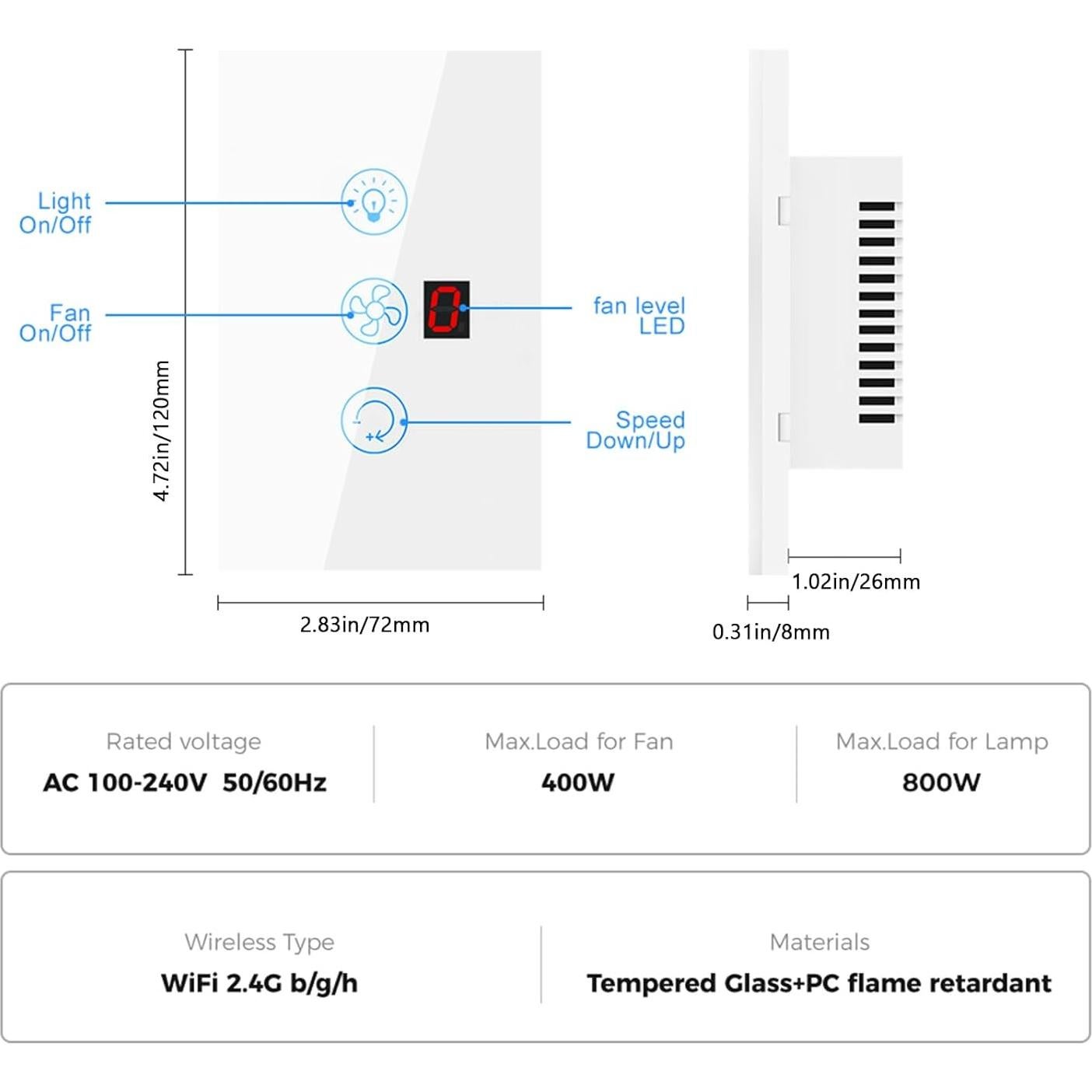 Interruptor de Luz y Ventilador Inteligente YIFAN 5 Velocidades WiFi