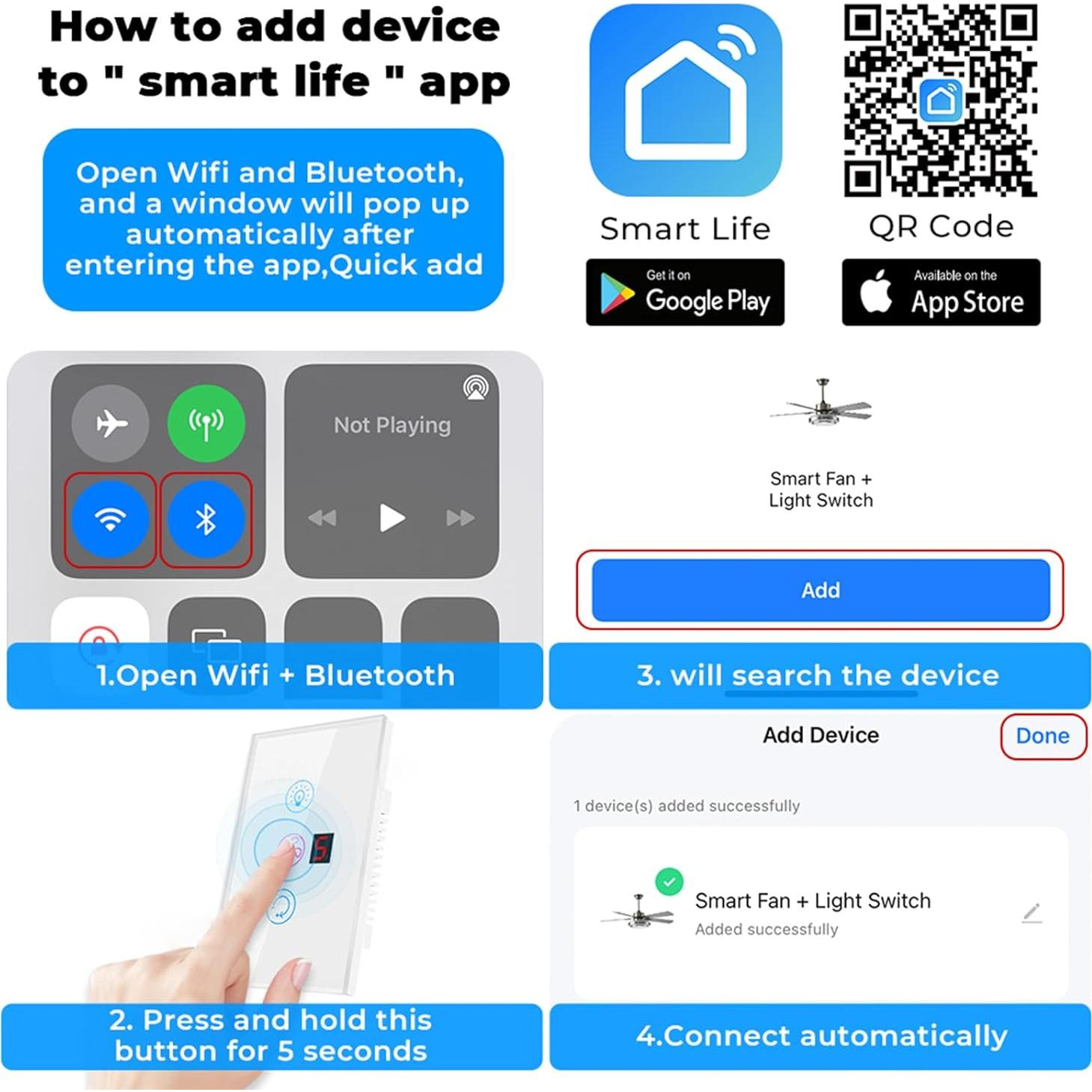 Interruptor de Luz y Ventilador Inteligente YIFAN 5 Velocidades WiFi