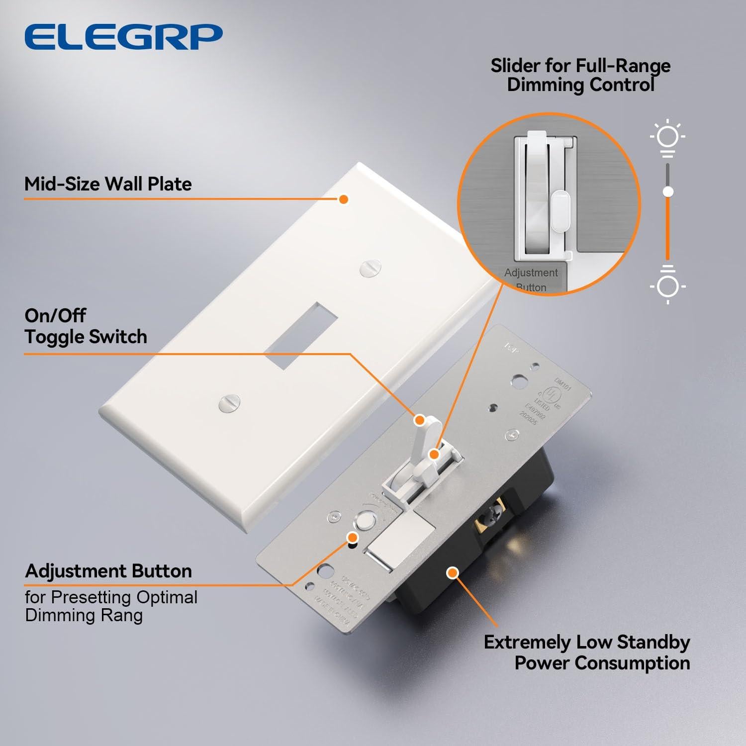 Interruptor de Atenuador Digital ELEGRP 2 Unidades Blanco