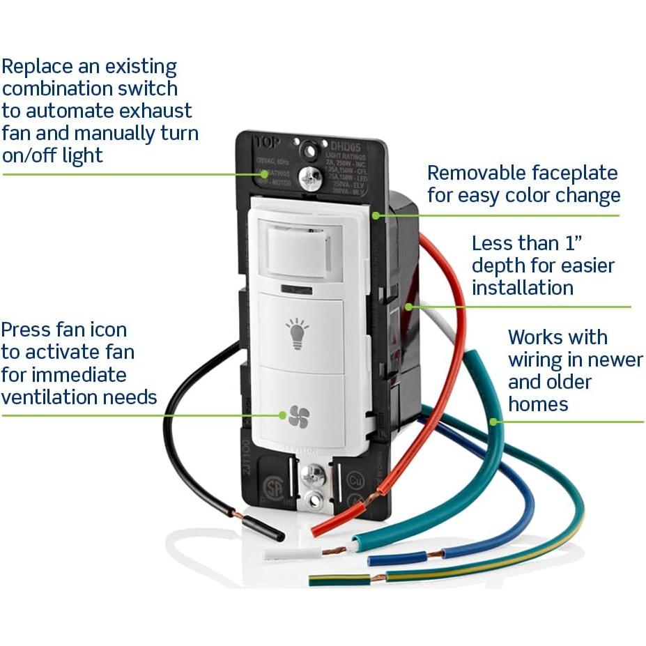 Sensor de Humedad Leviton DHD05-1LW con Interruptor Luz Blanco