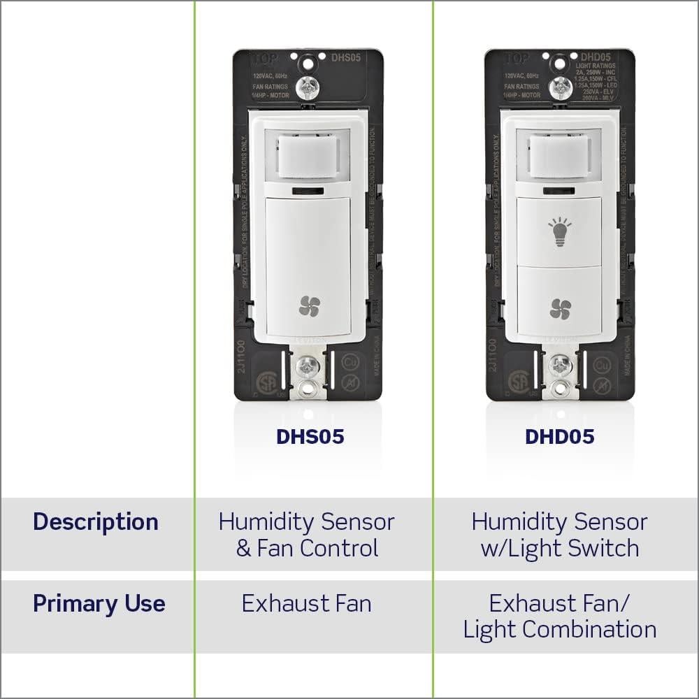 Sensor de Humedad Leviton DHD05-1LW con Interruptor Luz Blanco