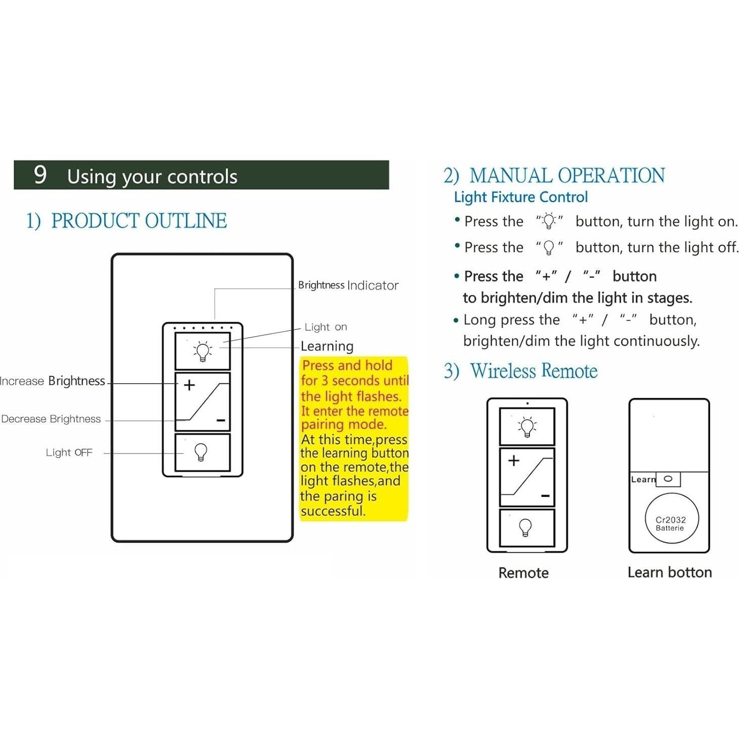 Interruptor de Atenuación Humpptom con Control Remoto Inalámbrico