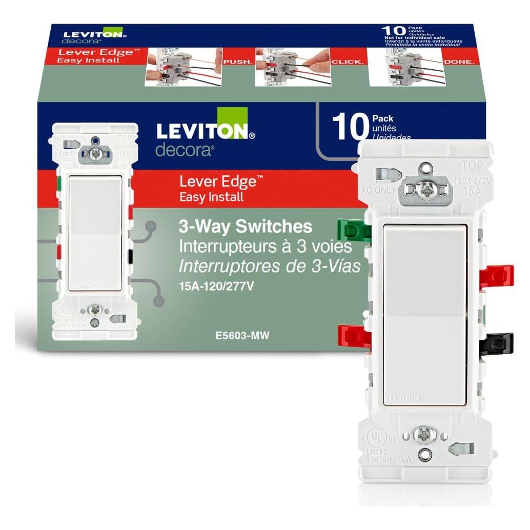 Interruptor de palanca Leviton Edge 15A 3 vías paquete de 10
