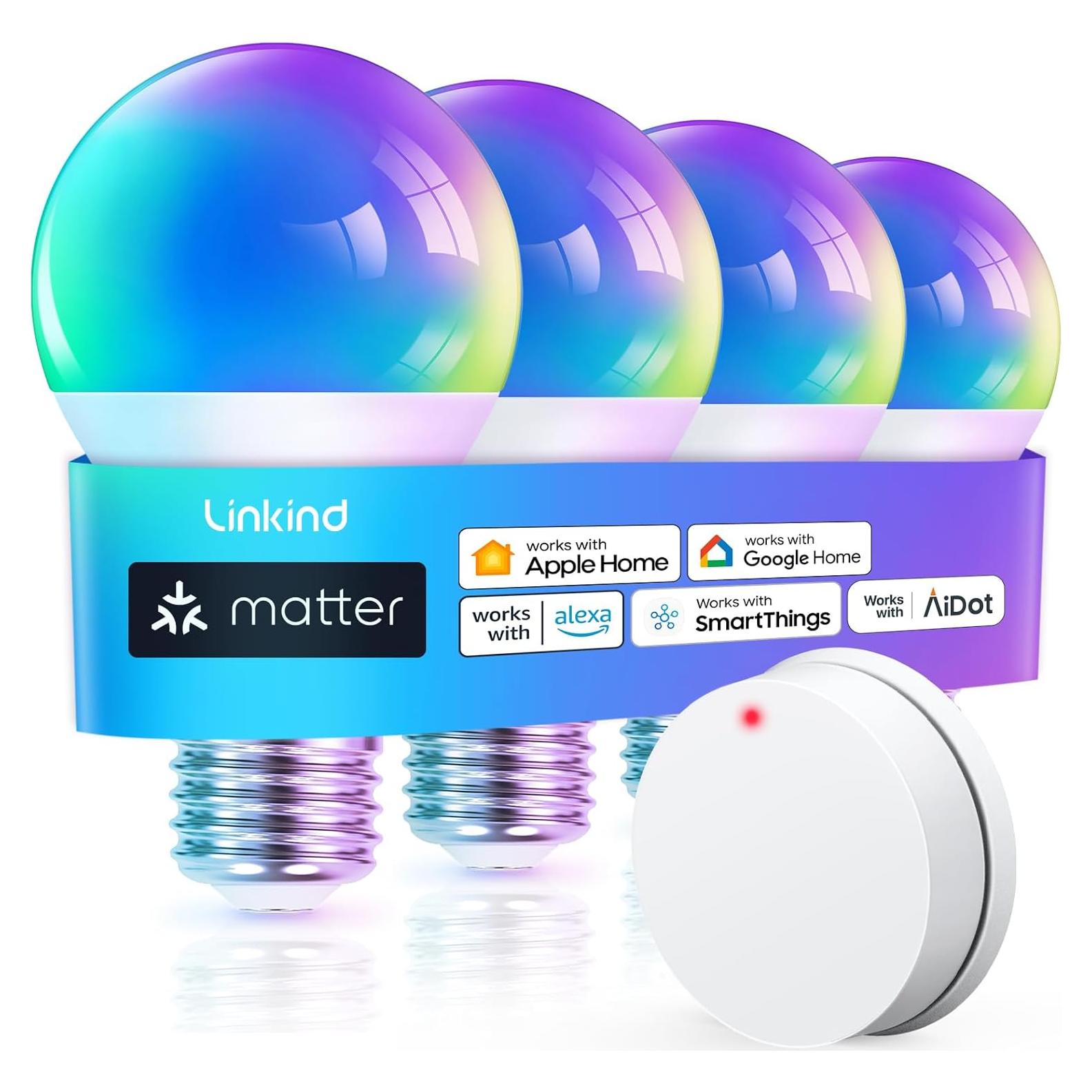 Bombilla Inteligente Linkind Matter E26 9W RGBW Paquete de 4