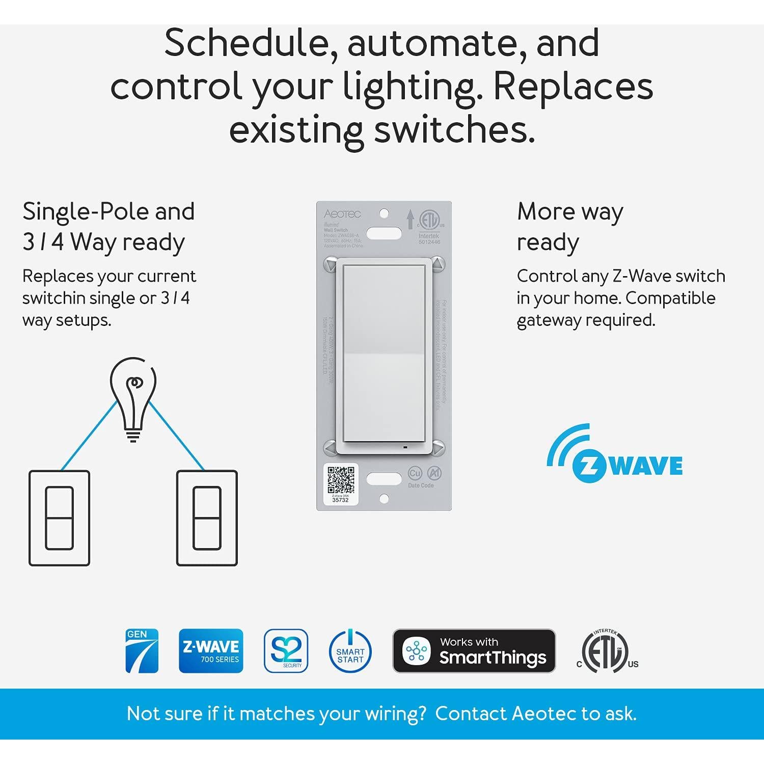 Interruptor de Pared Aeotec Z-Wave Plus Gen7 On/Off 150W