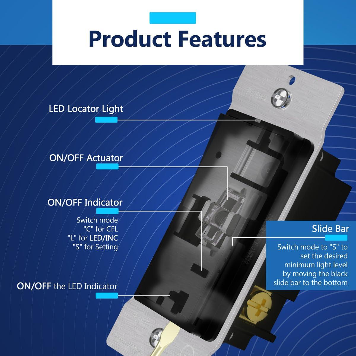 Interruptor de Atenuador LIDER 300W Negro 2 Paquete