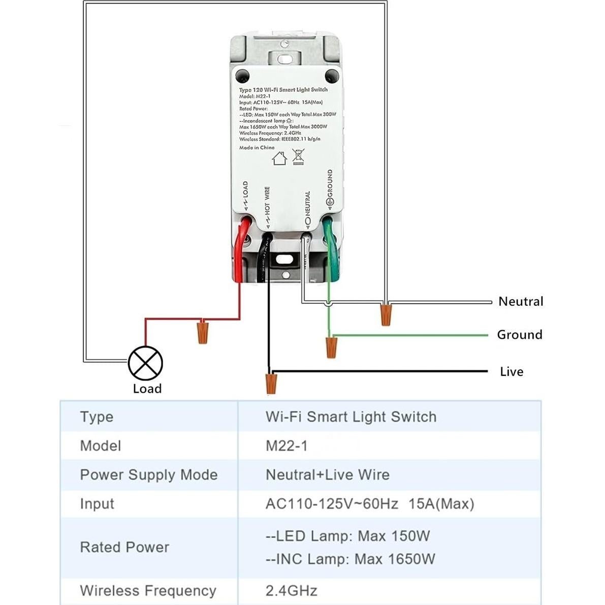 Interruptor de Luz Inteligente Nexete Wi-Fi 2.4GHz Blanco