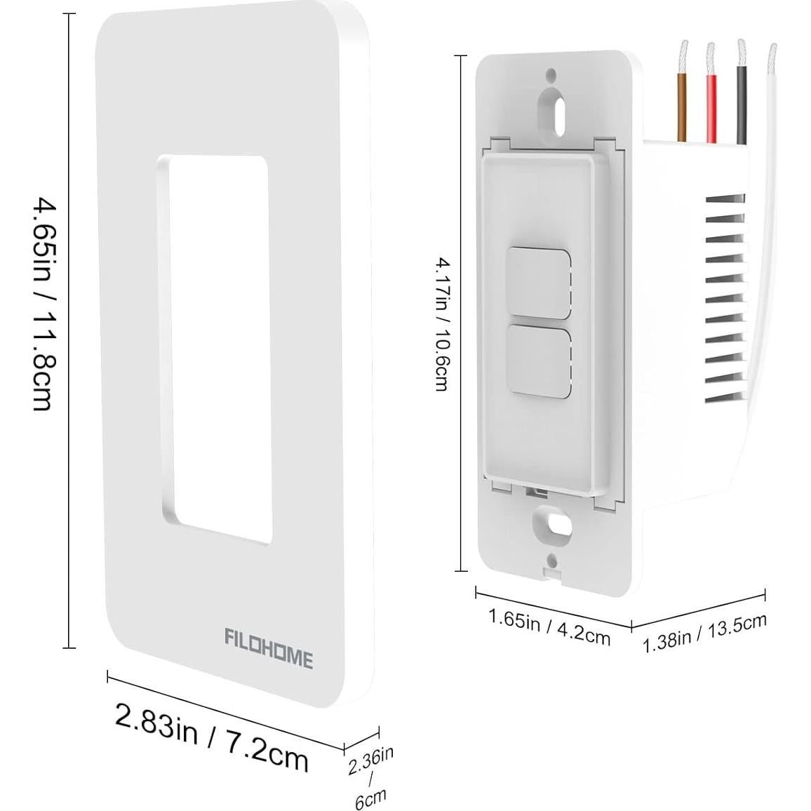 Interruptor de Luz Inteligente Filohome 2 Gang Wi-Fi 2.4GHz